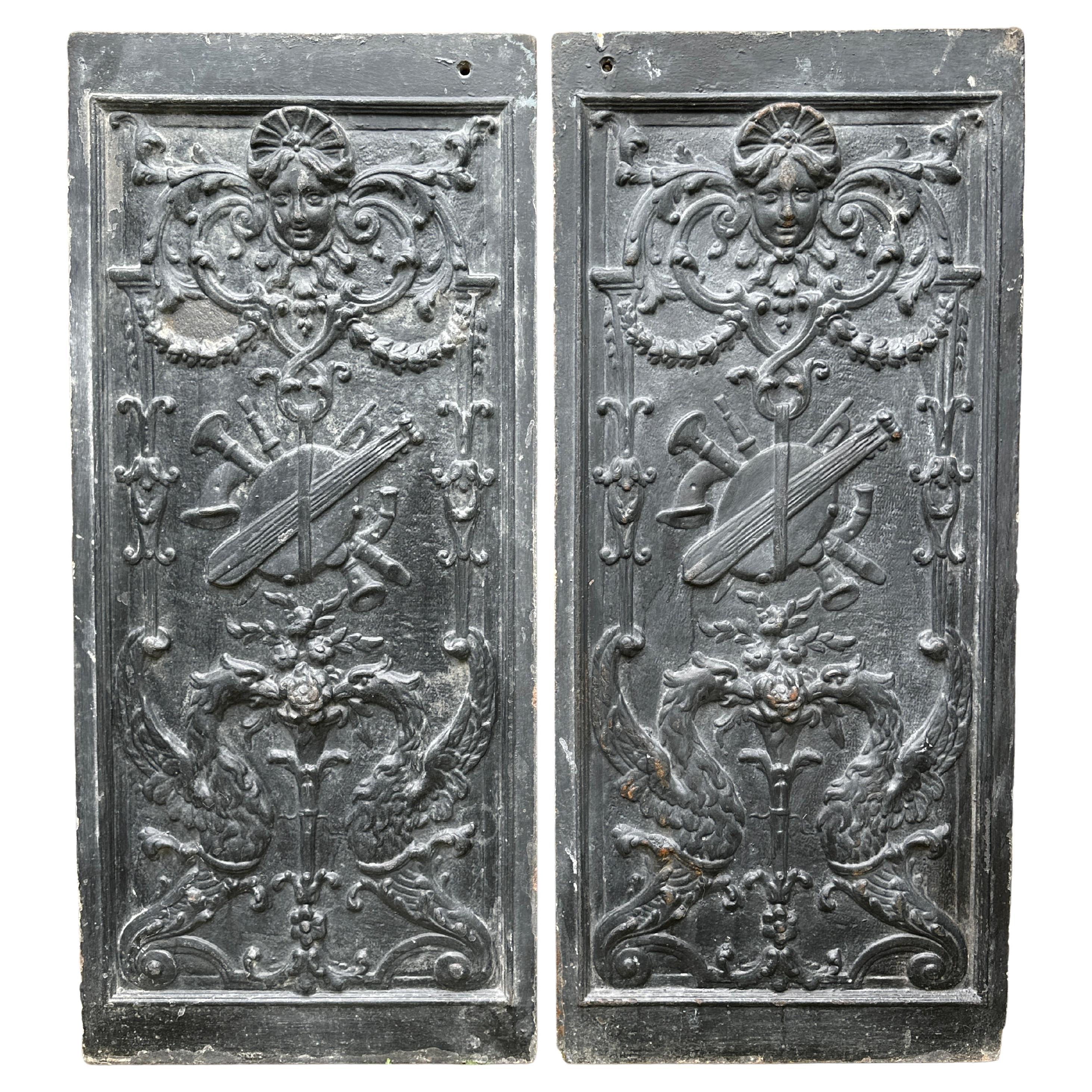 A pair of cast iron panels For Sale