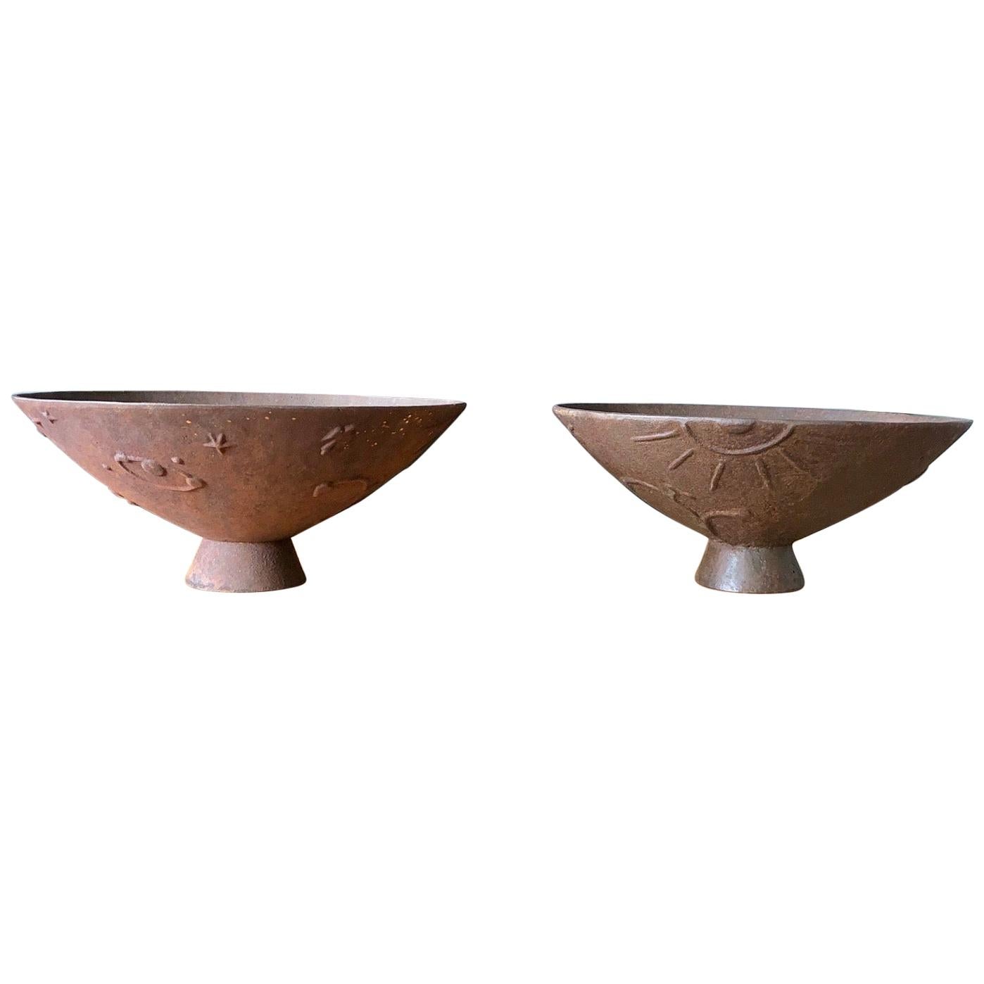 Pair of Cast Iron Urns “Mikrokosmos” by Olof Hult For Sale