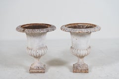 A Pair of Cast Iron Urns with White Patina, France c.1900