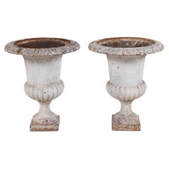 A Pair of Cast Iron Urns with White Patina, France c.1900