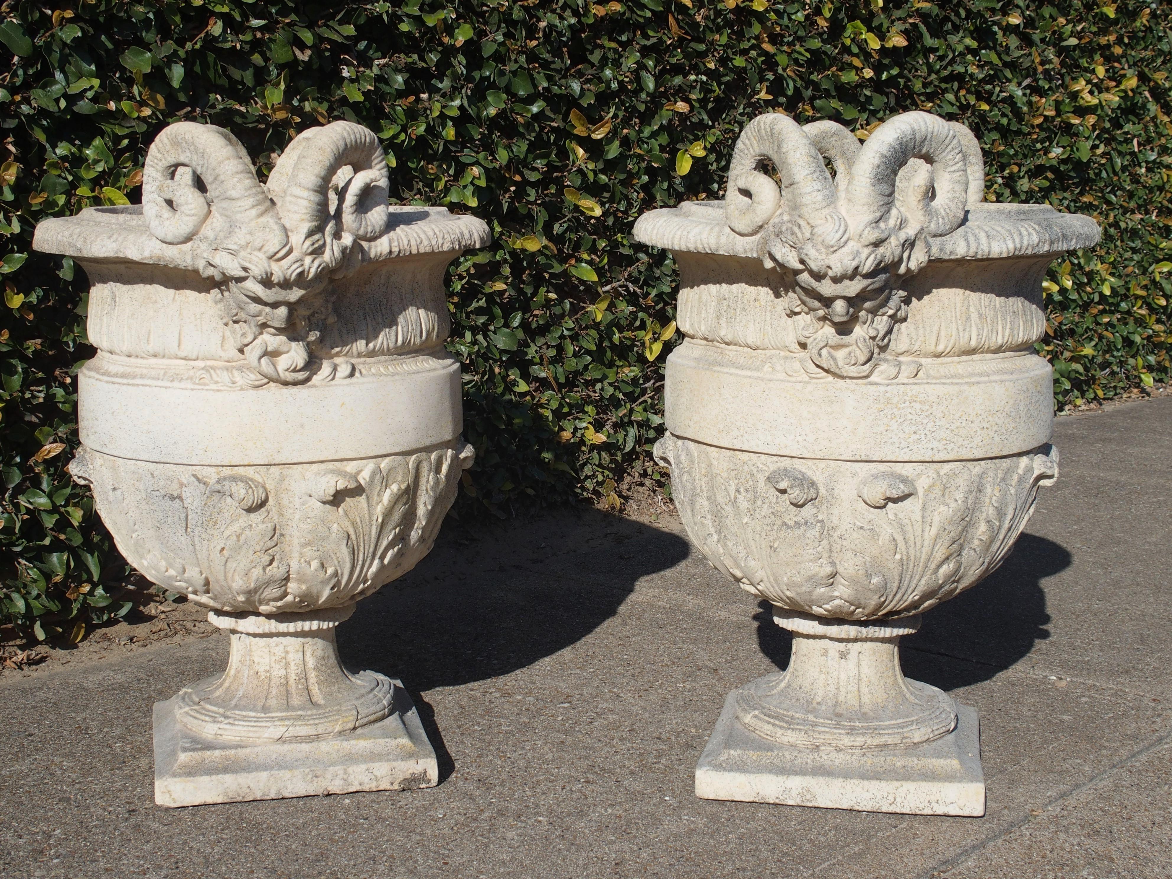 Pair of Cast Stone 'Versailles' Urns In Good Condition In Dallas, TX