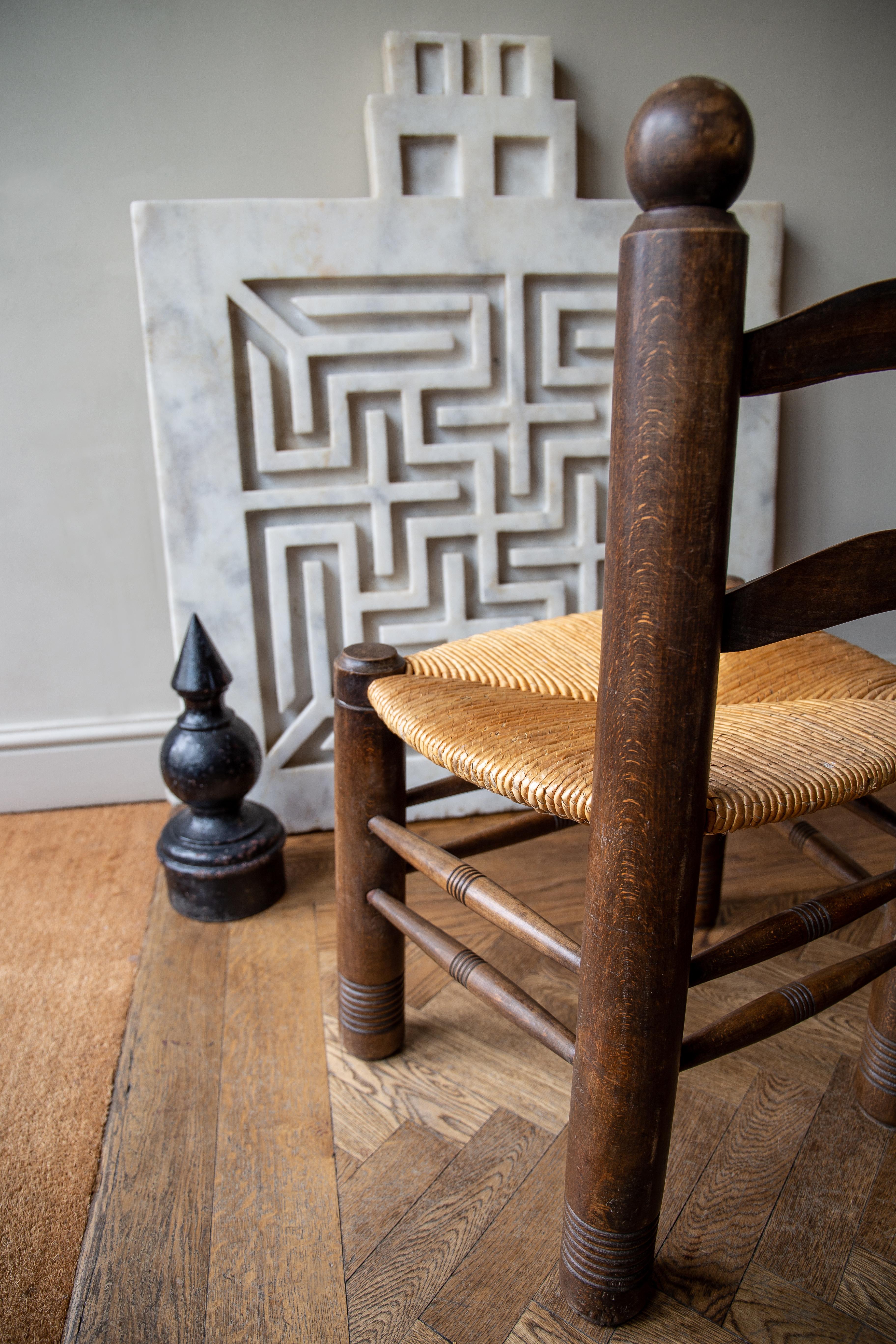 20th Century A pair of Catalan Racionalist Walnut and Rush Seated Finca Chairs, circa 1950