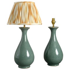 Pair of Celadon Crackle Glazed Porcelain Vase Lamps