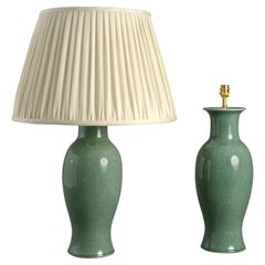 Pair of Celadon Crackle Glazed Vase Lamps