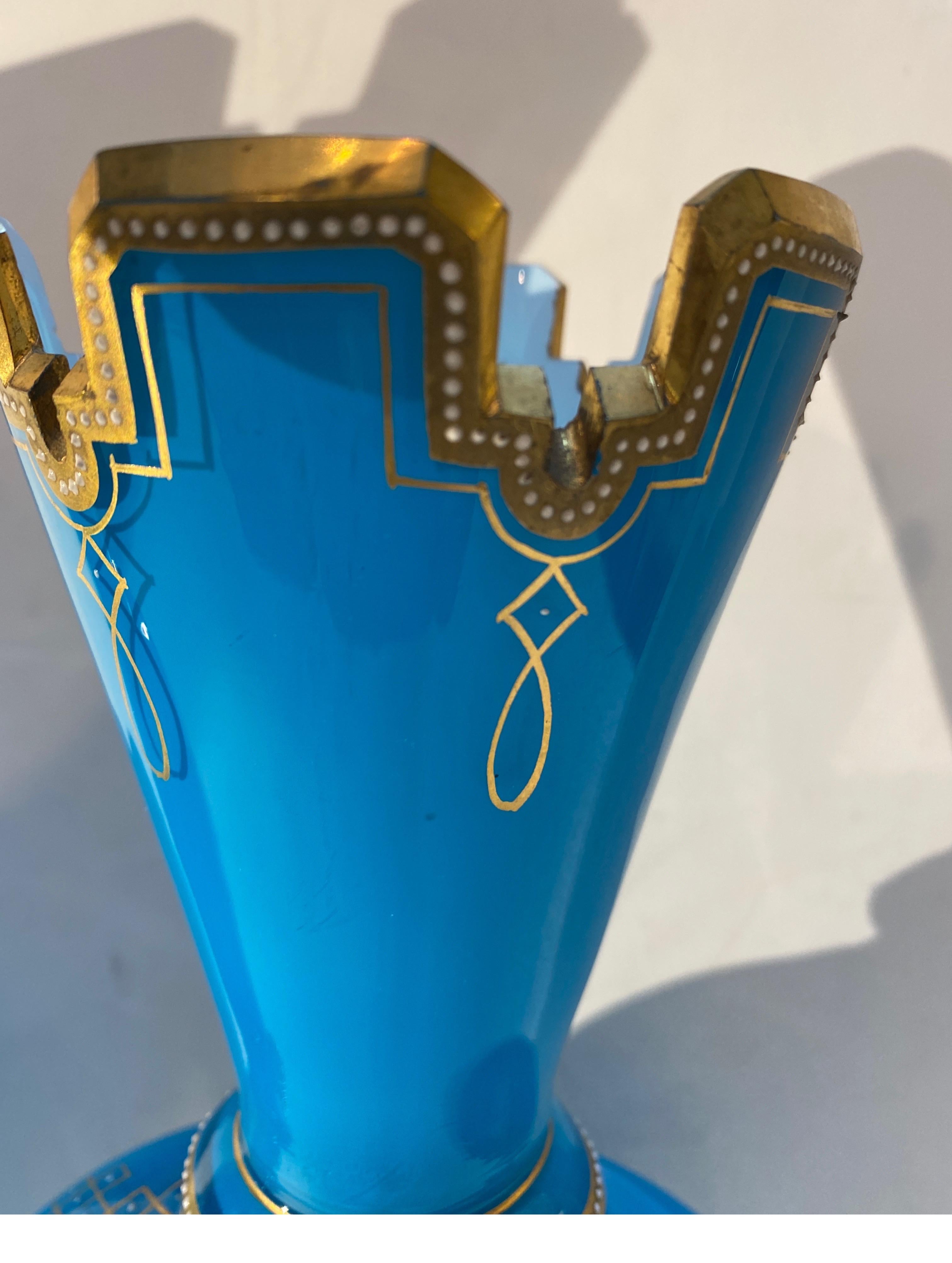 A Pair of French Opaline Blue Glass Mantle Vases Pate sur Pate Decoration 2