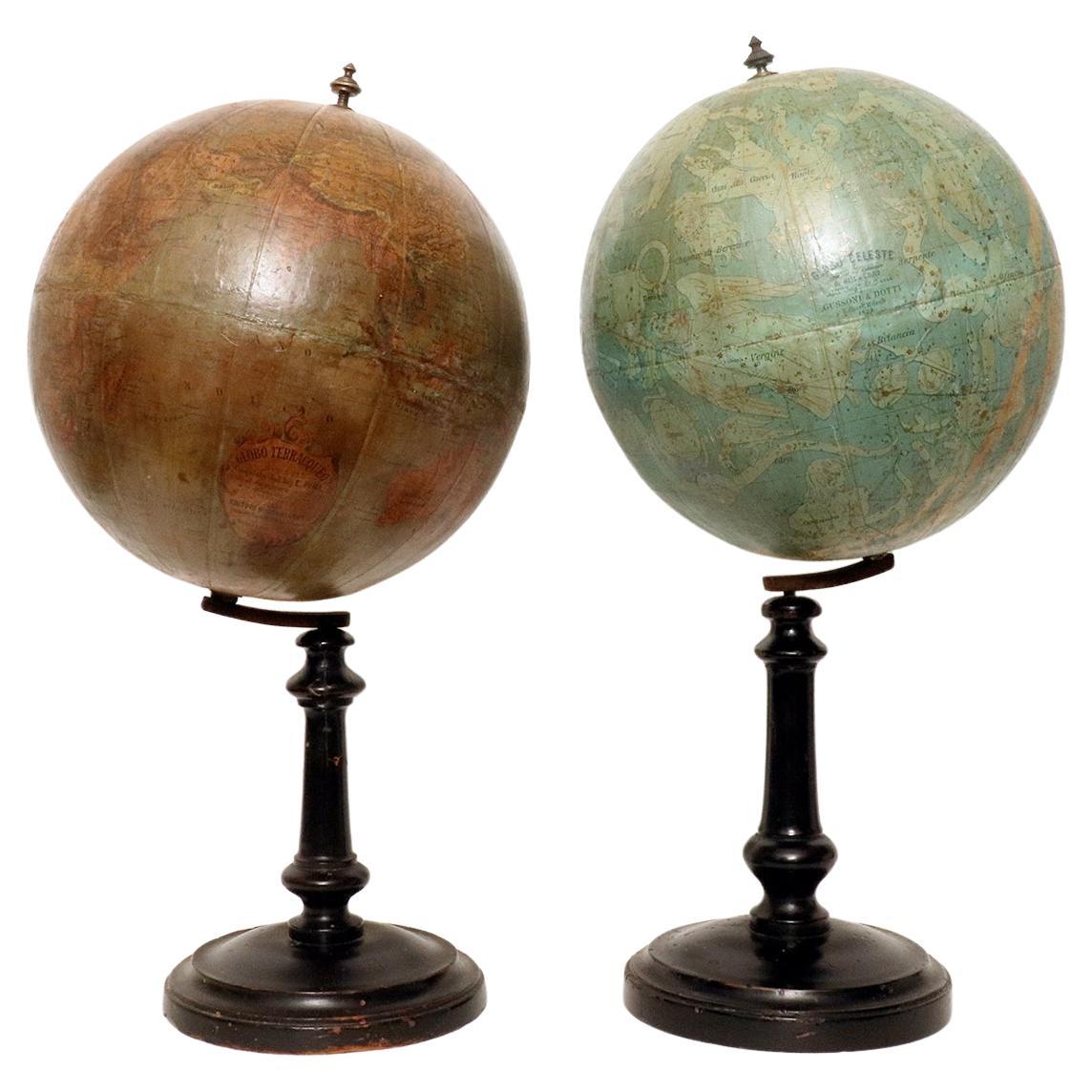 A pair of celestial and terrestrial globes, E.Pini, Gussoni & Dotti, Italy 1892. For Sale