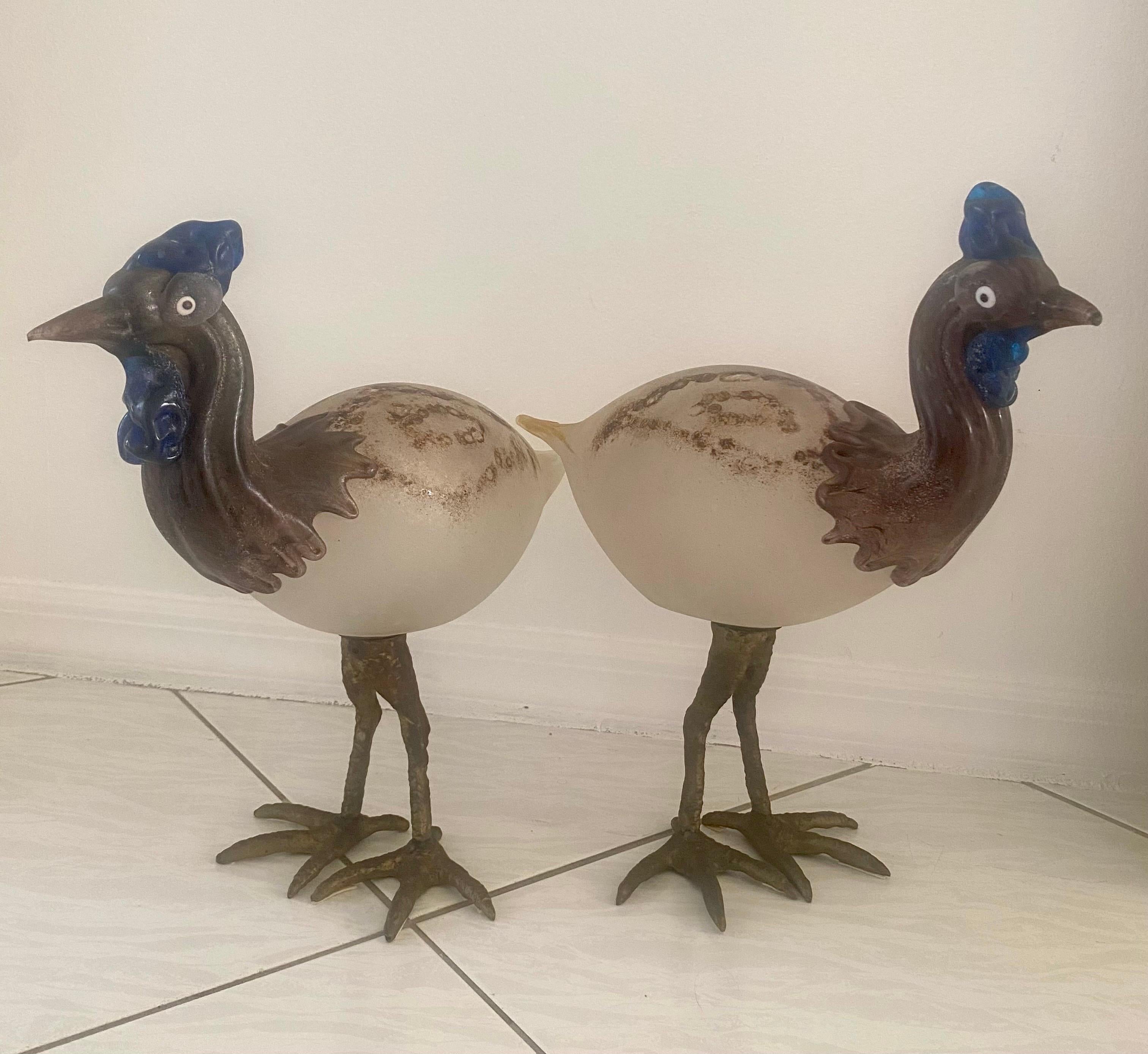 Pair of Cenedese Scavo Glass and Bronze Bird Sculptures For Sale 3