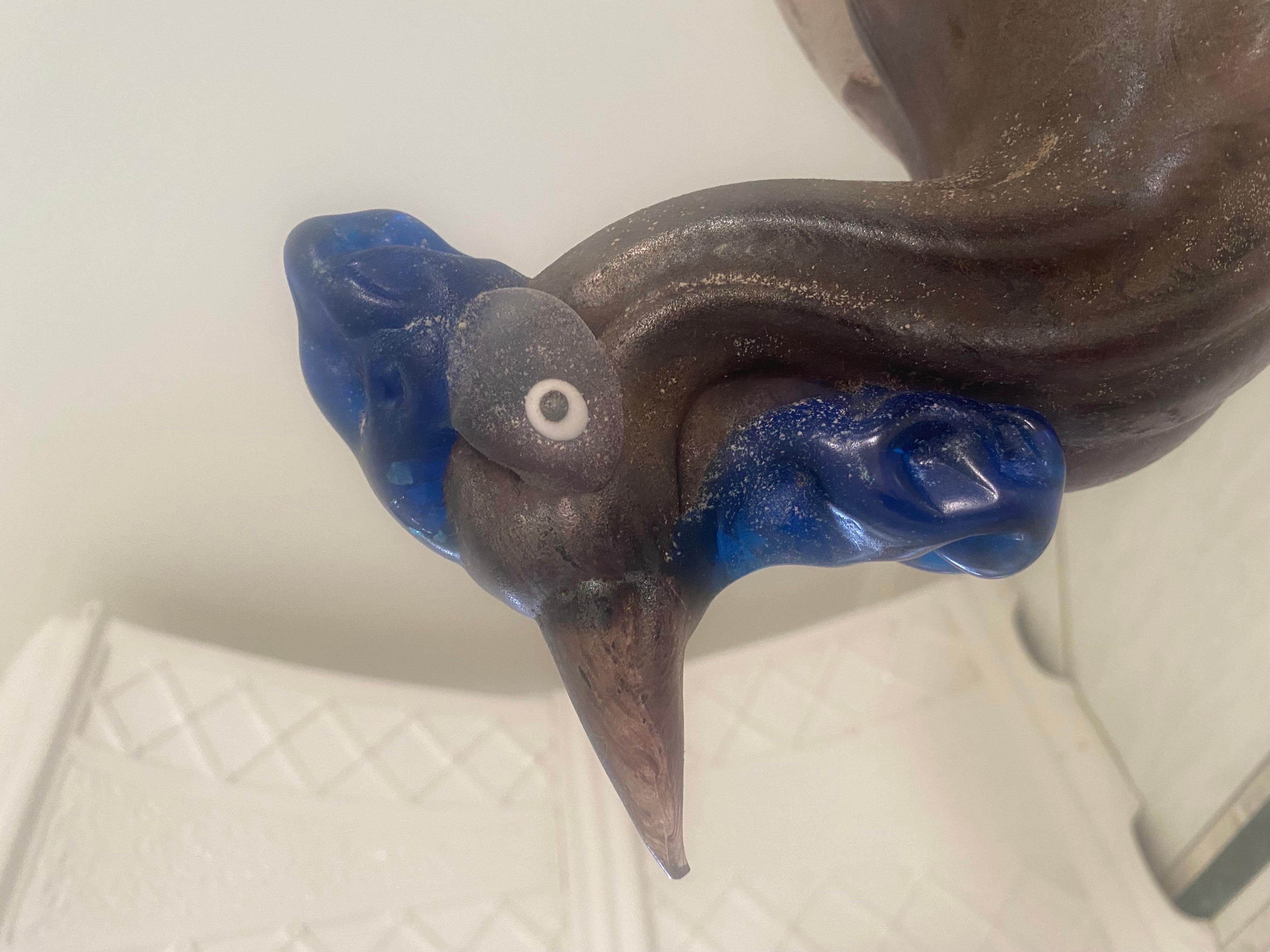 Pair of Cenedese Scavo Glass and Bronze Bird Sculptures For Sale 5