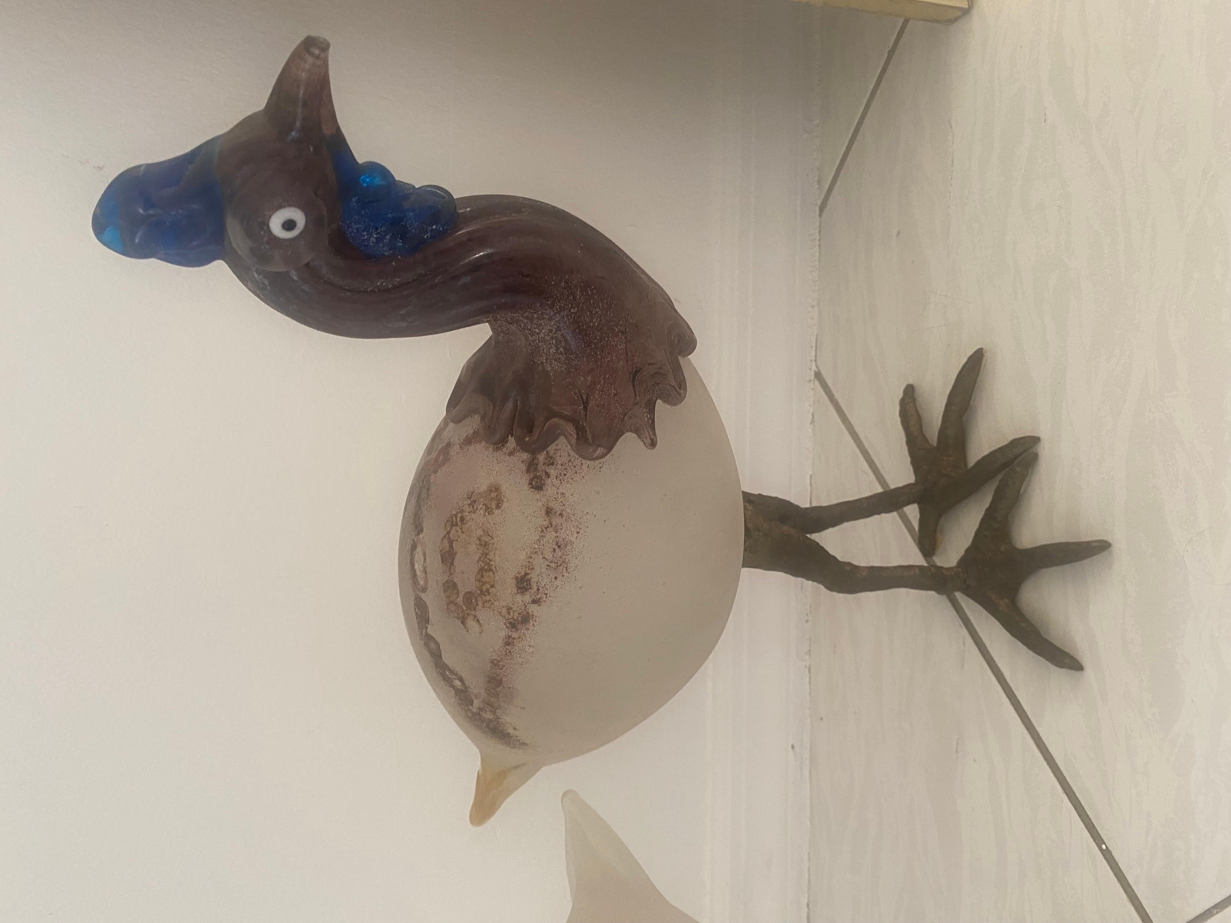 Pair of Cenedese Scavo Glass and Bronze Bird Sculptures For Sale 7