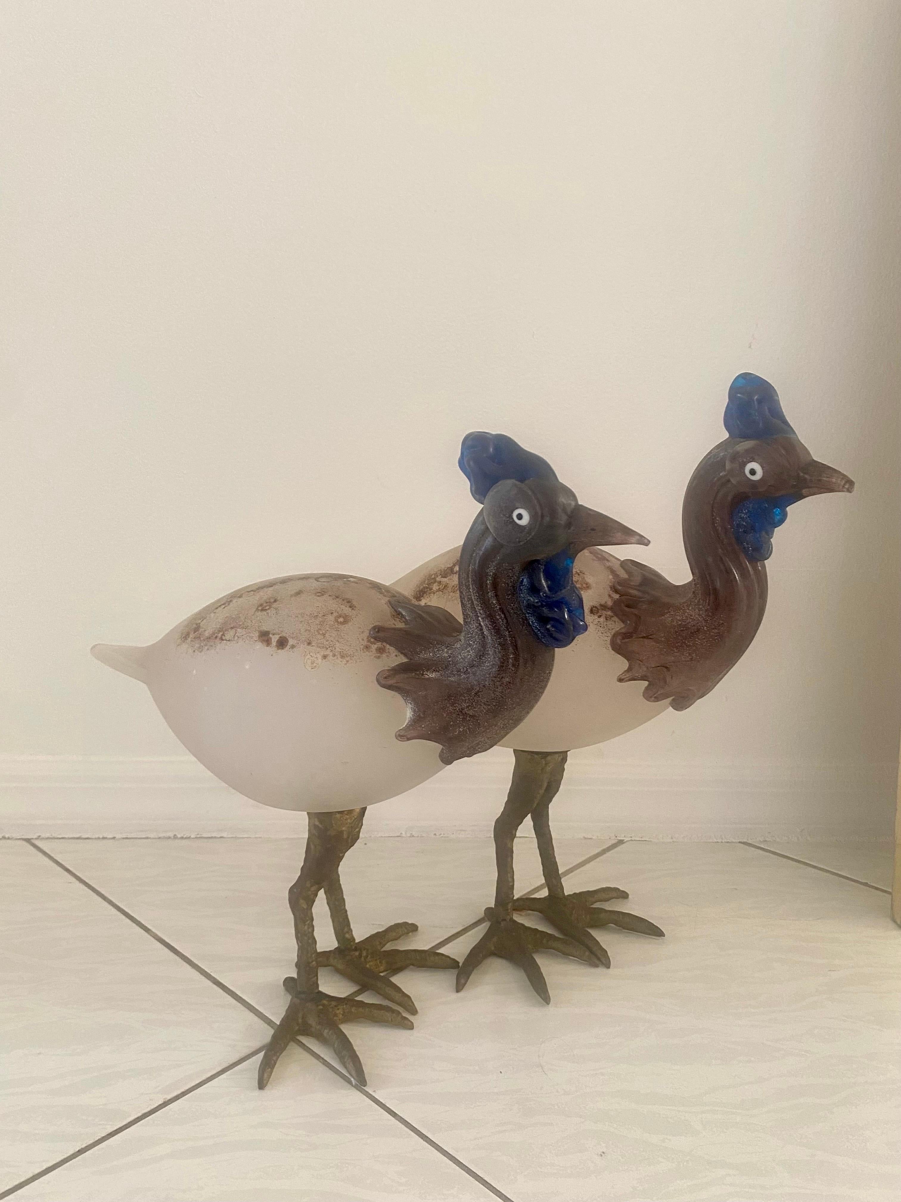 Pair of Cenedese Scavo Glass and Bronze Bird Sculptures For Sale 8