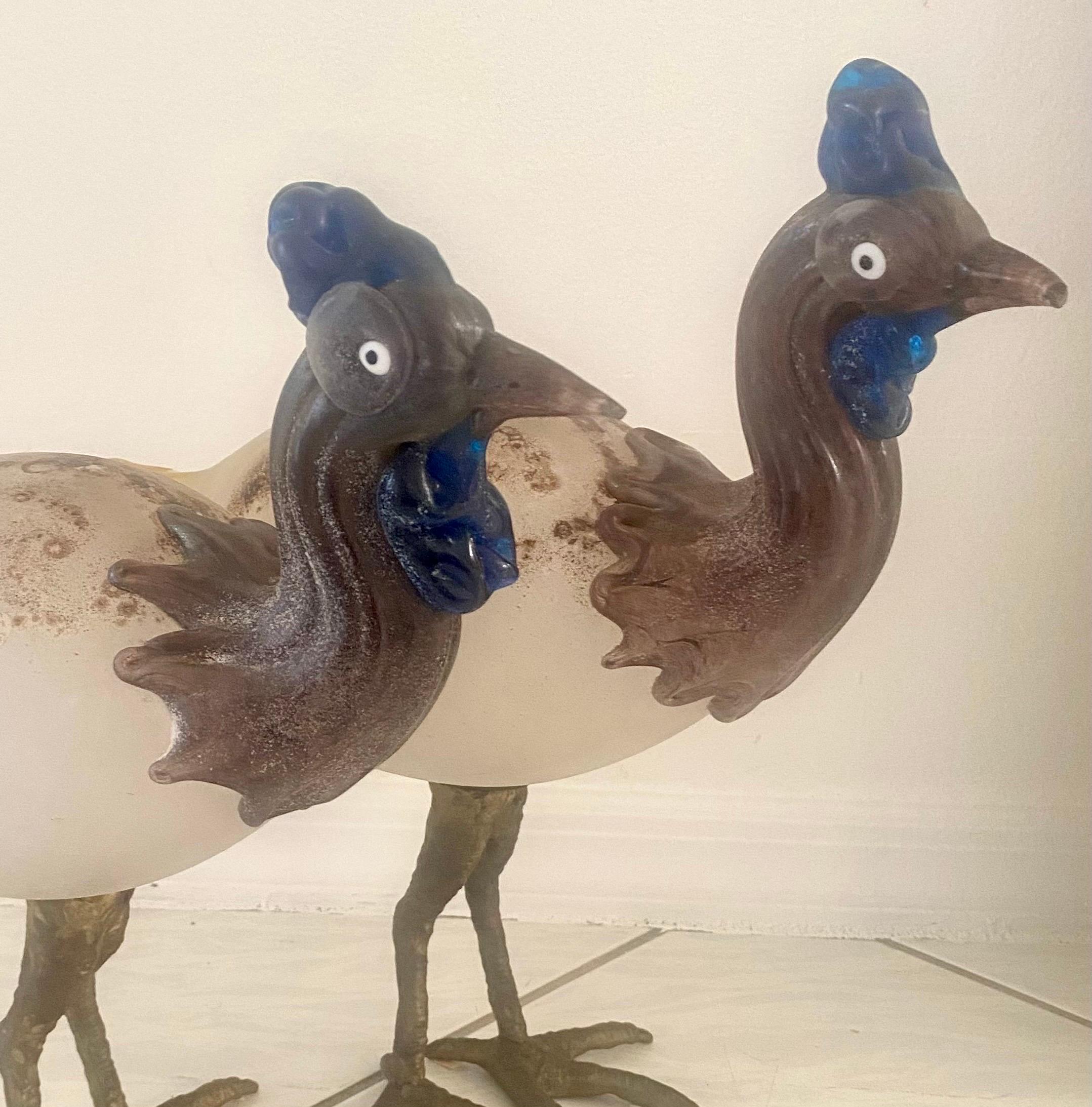 Pair of Cenedese Scavo Glass and Bronze Bird Sculptures For Sale 9