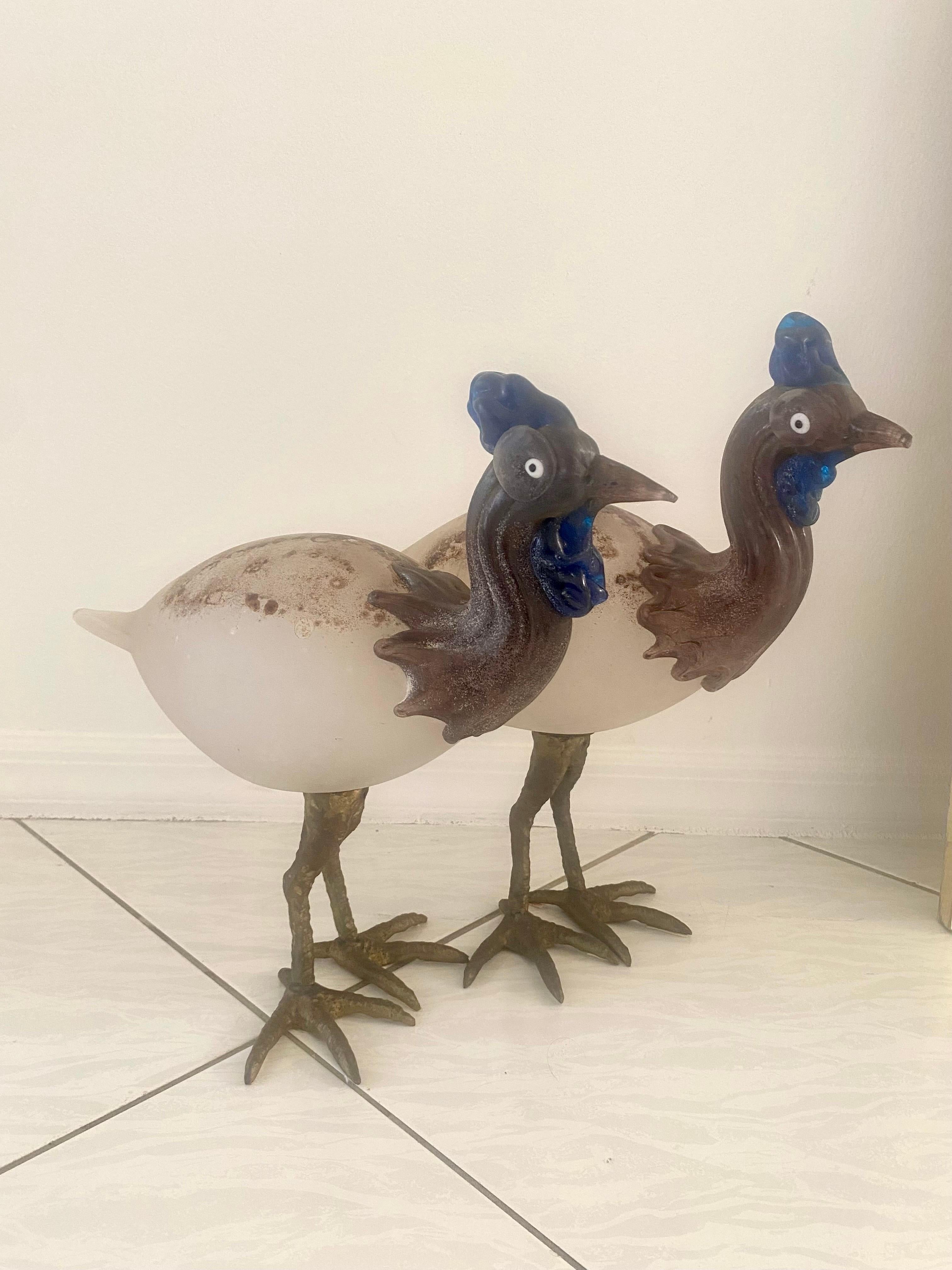 Ein Paar Cenedese-Vogel-Skulpturen aus Scavo-Glas und Bronze  im Angebot 11