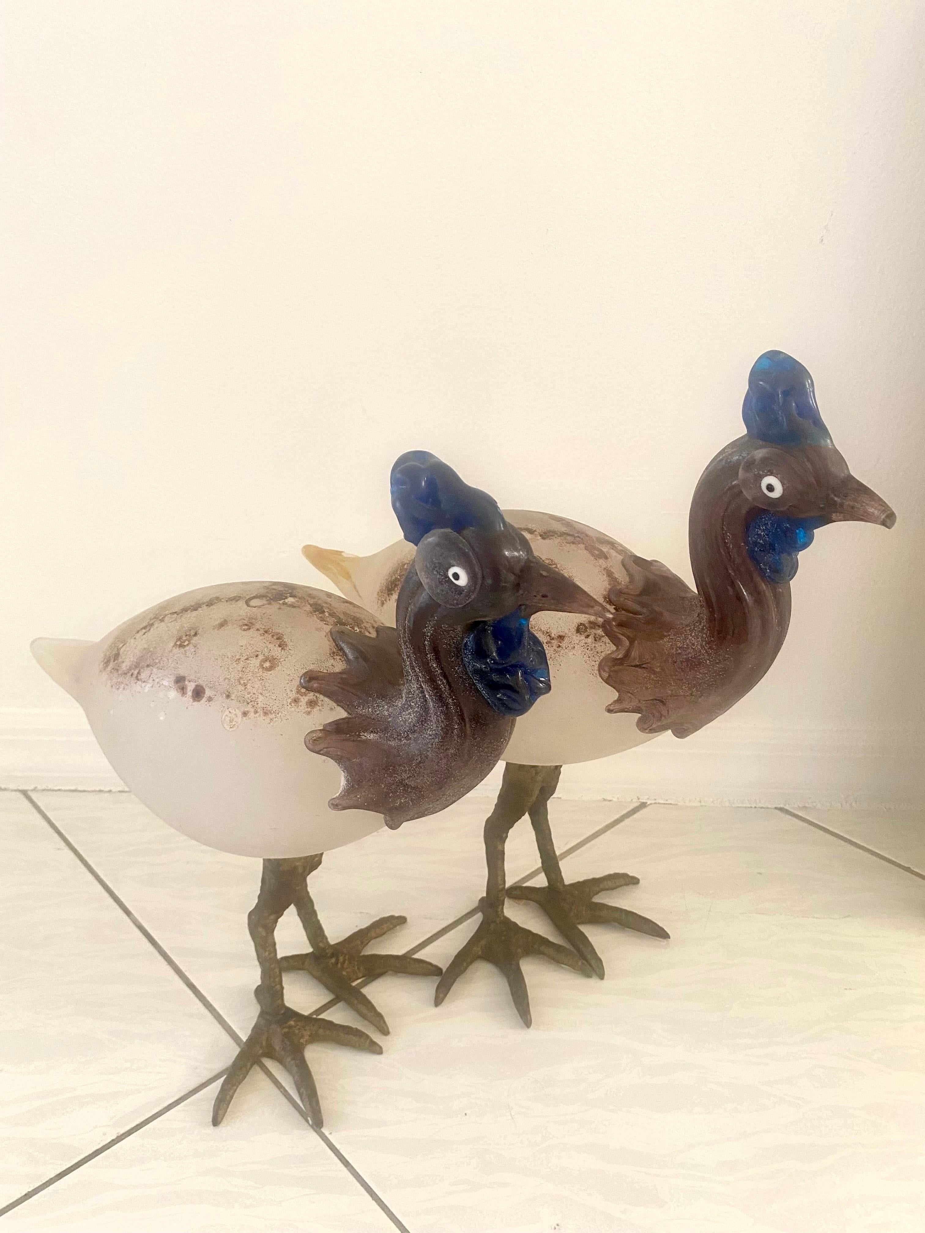 Pair of Cenedese Scavo Glass and Bronze Bird Sculptures For Sale 11