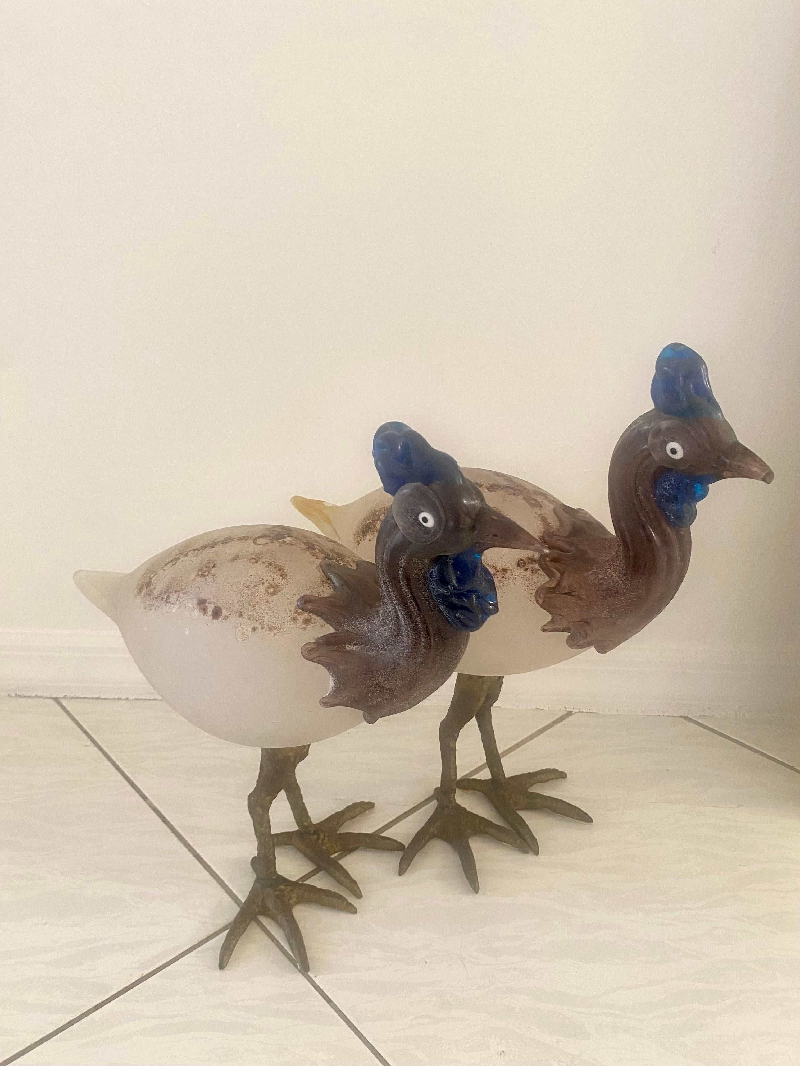 Pair of Cenedese Scavo Glass and Bronze Bird Sculptures For Sale 12