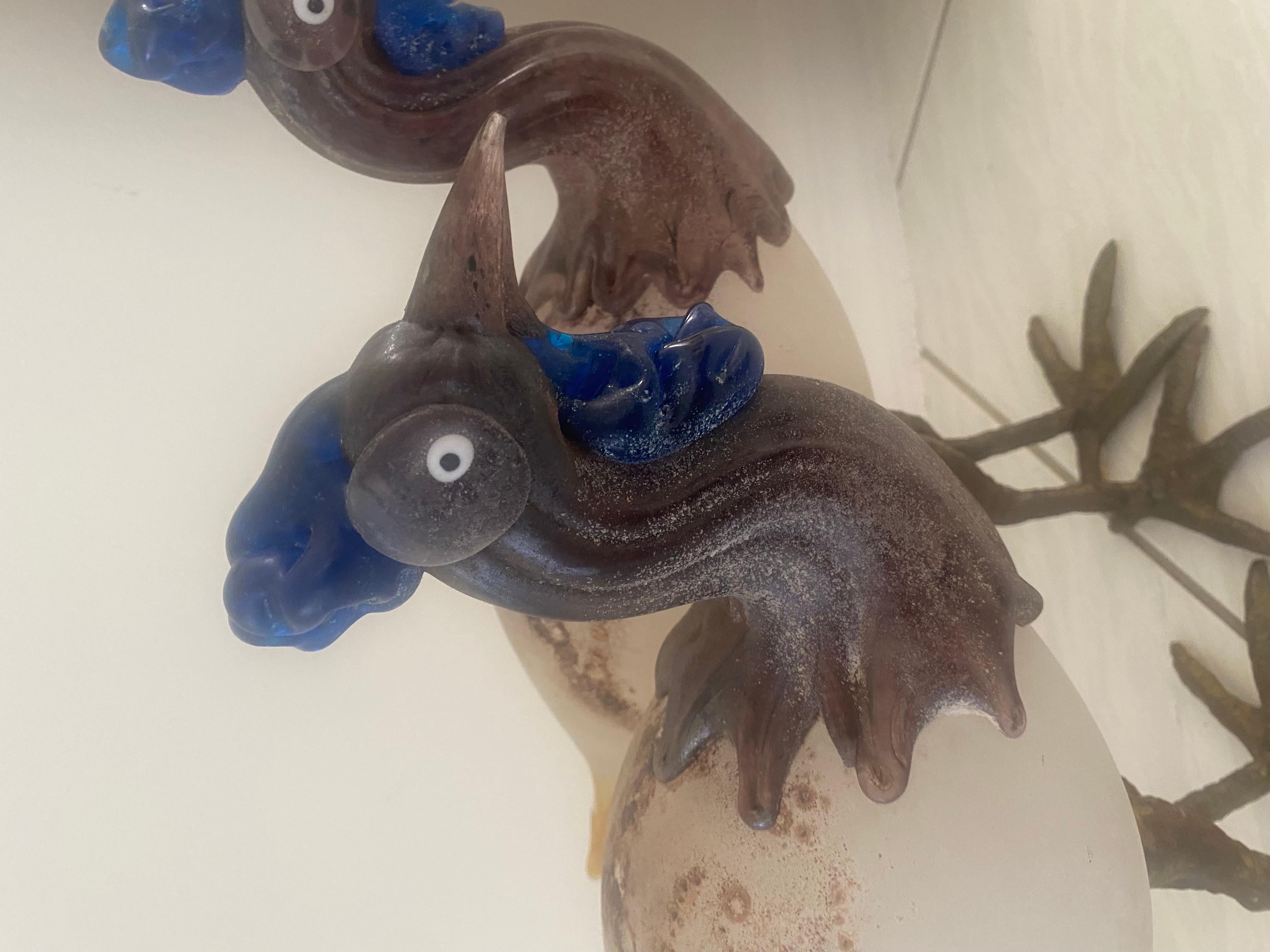 Pair of Cenedese Scavo Glass and Bronze Bird Sculptures For Sale 13