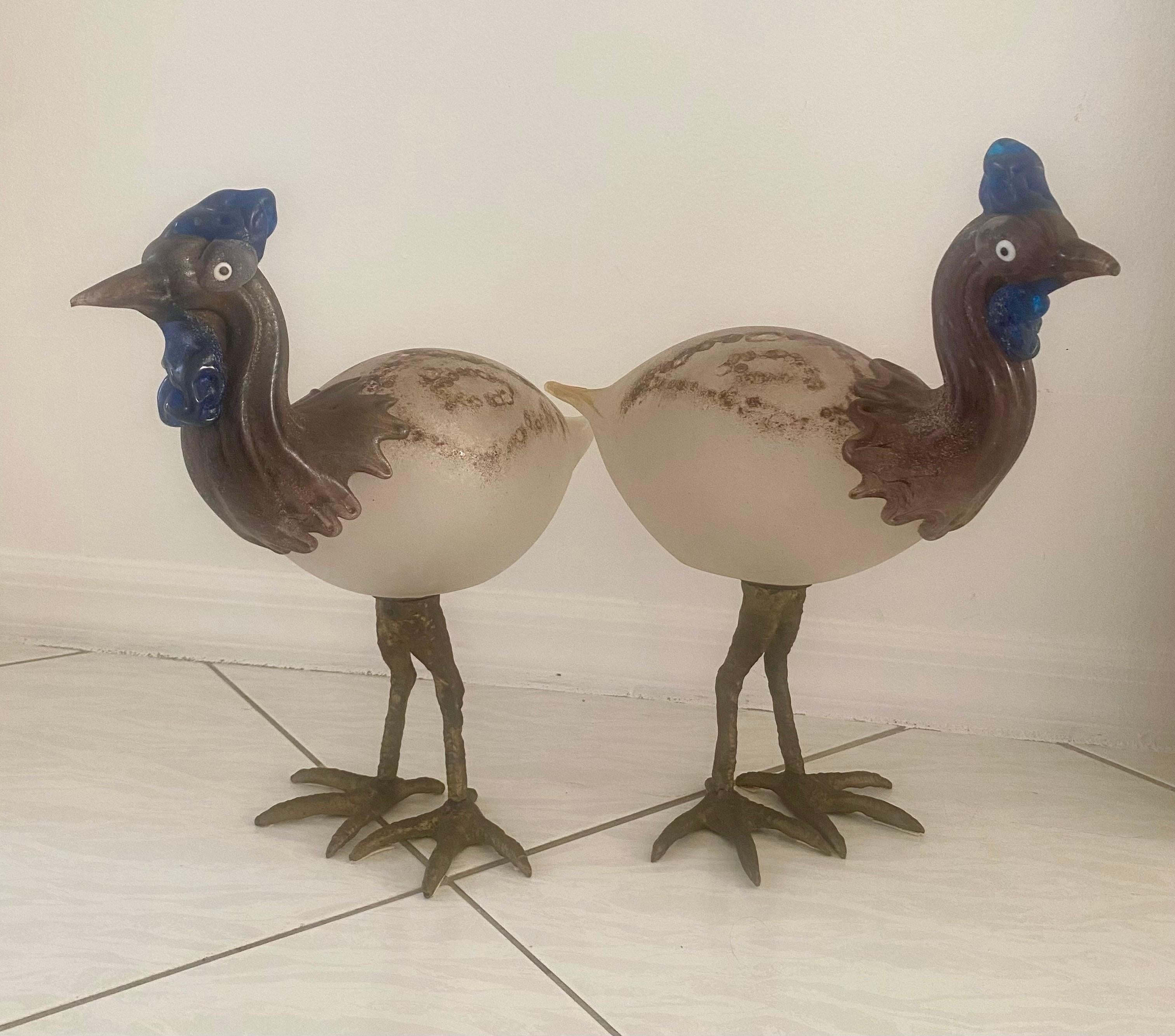 Pair of Cenedese Scavo Glass and Bronze Bird Sculptures For Sale 2