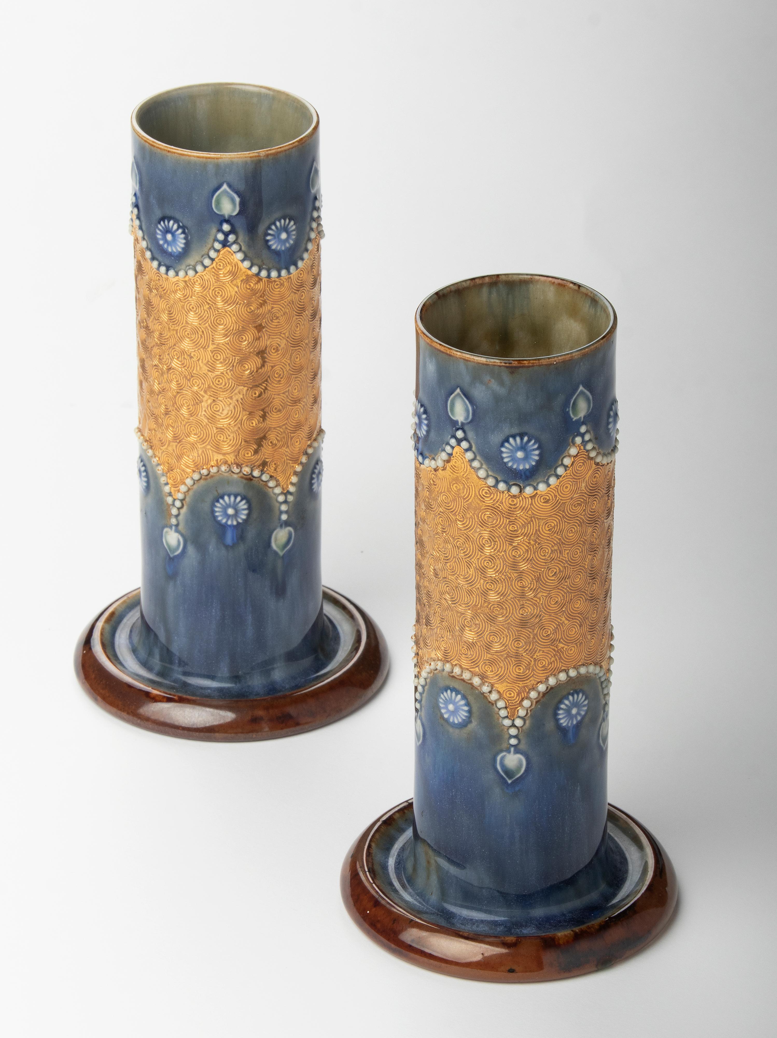 Pair of Ceramic Cylinder Vases by Royal Doulton Model 8409 5