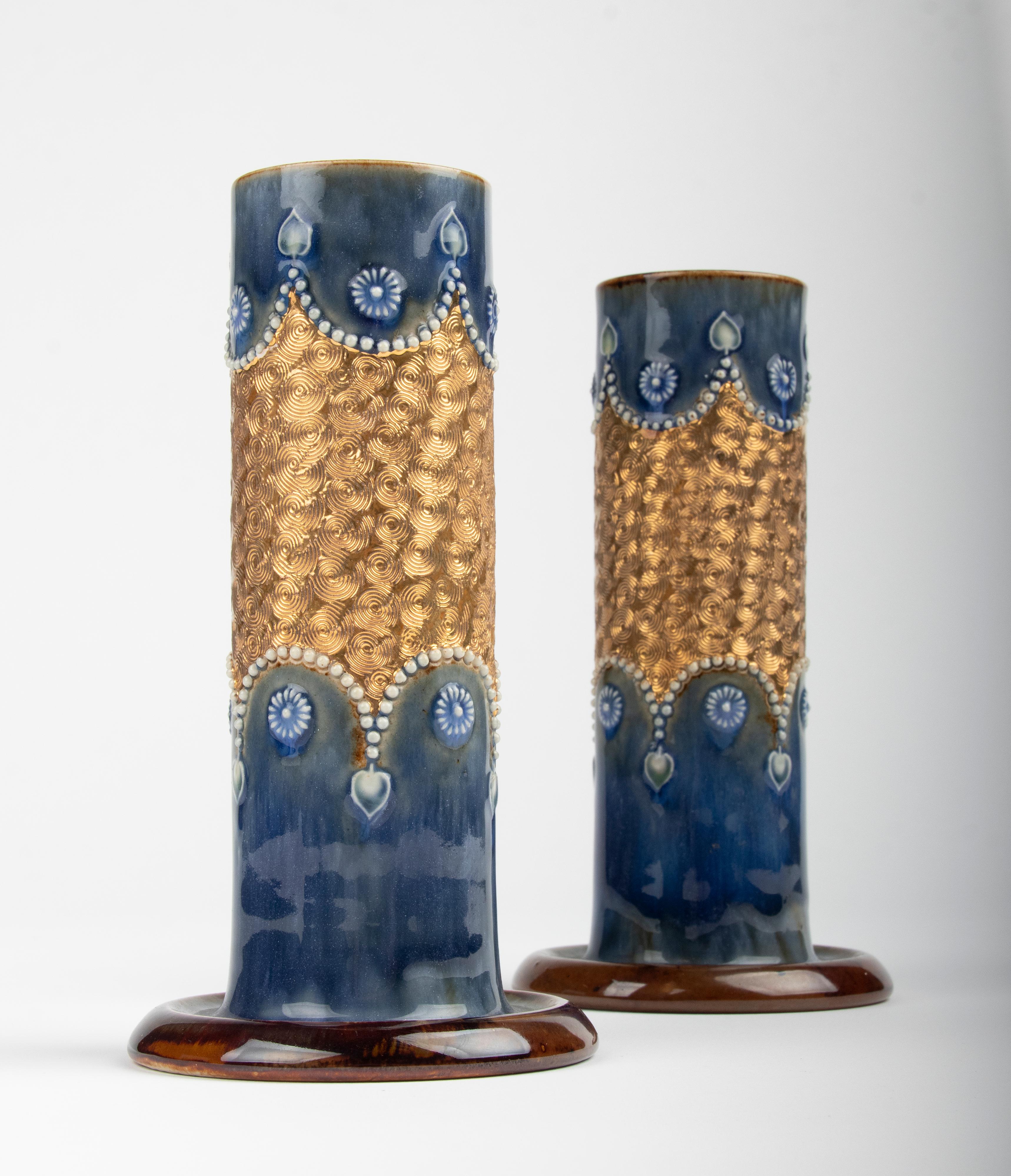 Pair of Ceramic Cylinder Vases by Royal Doulton Model 8409 7