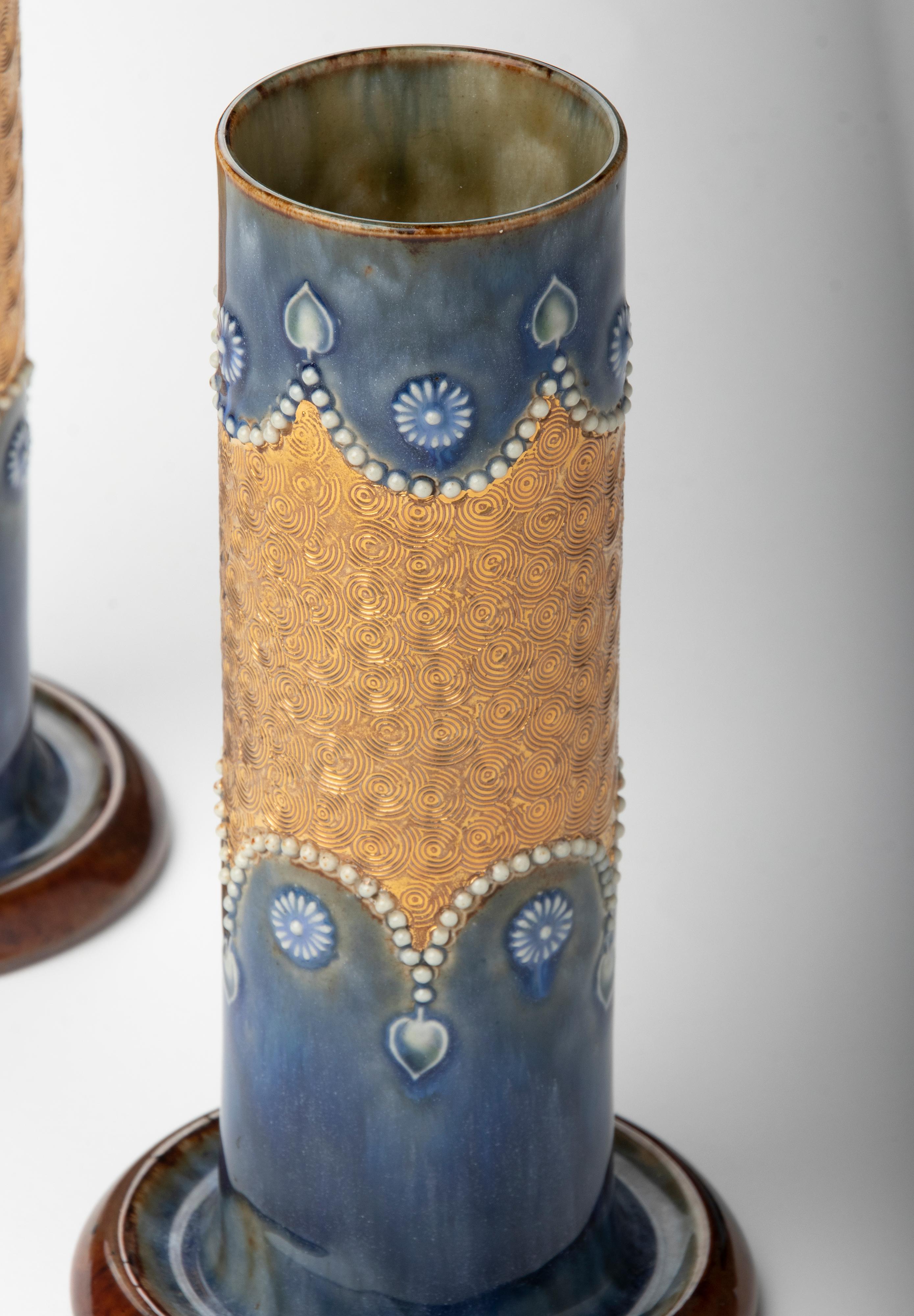 Pair of Ceramic Cylinder Vases by Royal Doulton Model 8409 11
