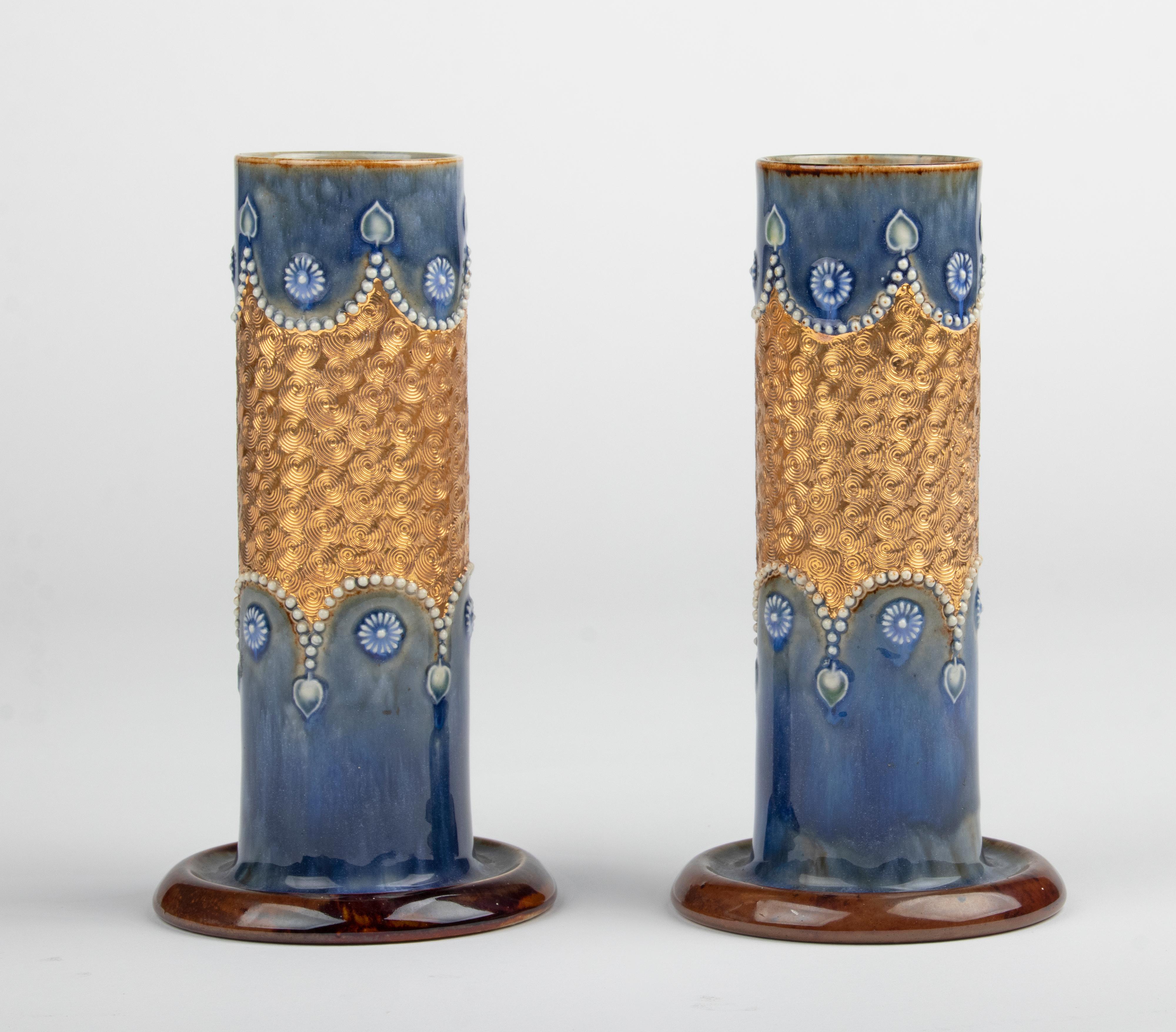 Art Deco Pair of Ceramic Cylinder Vases by Royal Doulton Model 8409