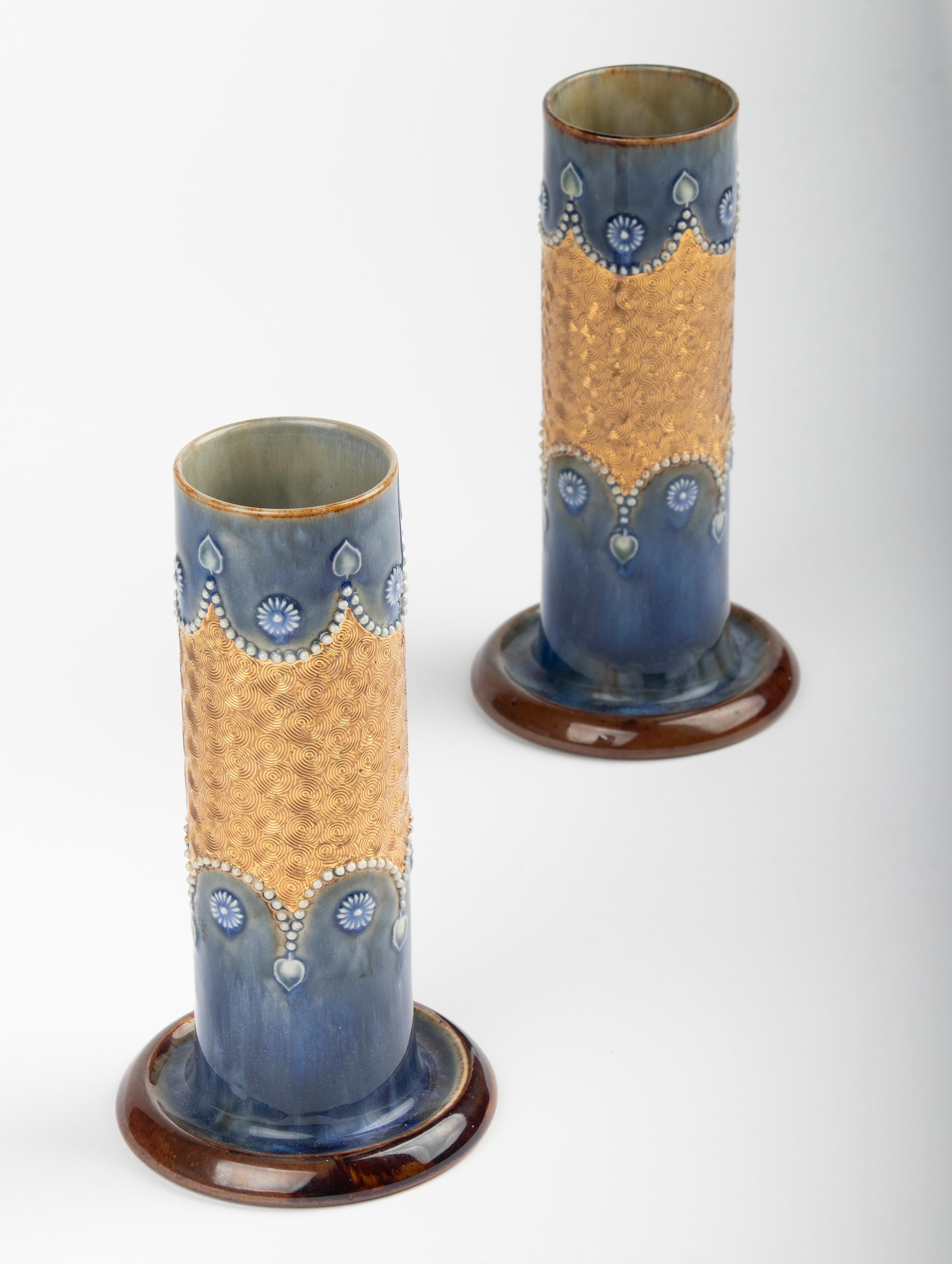Hand-Crafted Pair of Ceramic Cylinder Vases by Royal Doulton Model 8409