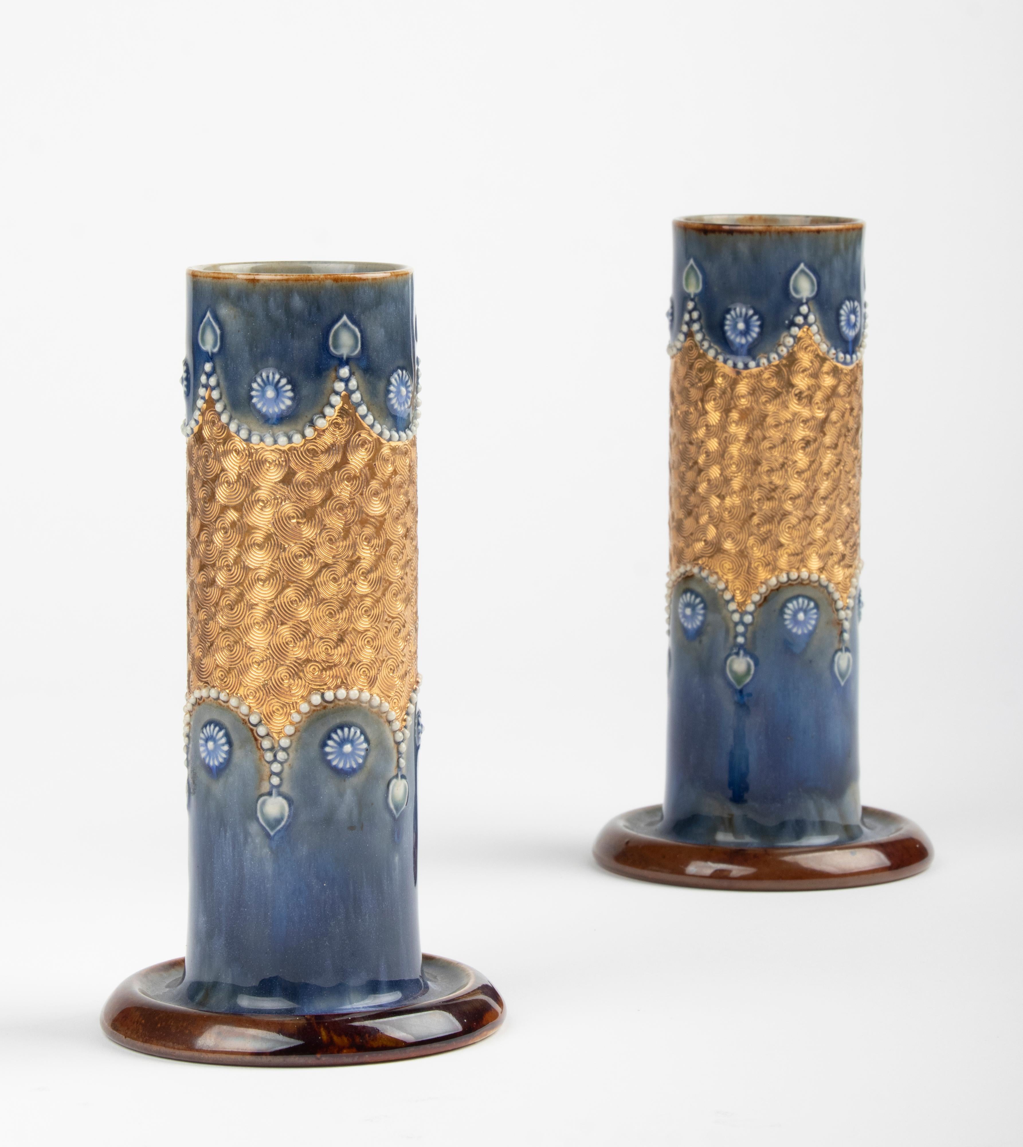 Pair of Ceramic Cylinder Vases by Royal Doulton Model 8409 2