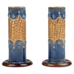 Pair of Ceramic Cylinder Vases by Royal Doulton Model 8409