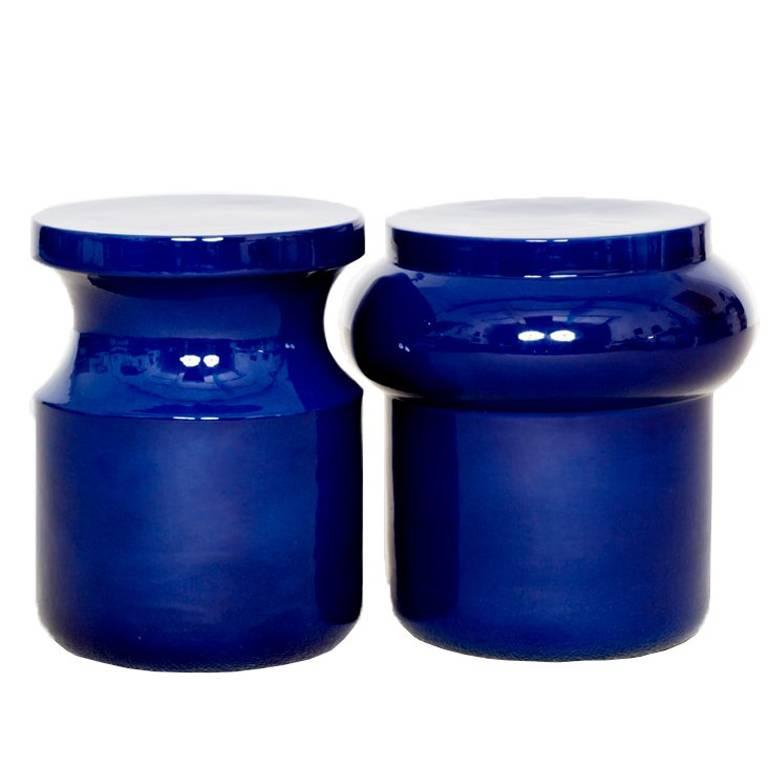 Pair of Ceramic Stools by French Designer Christophe Delcourt