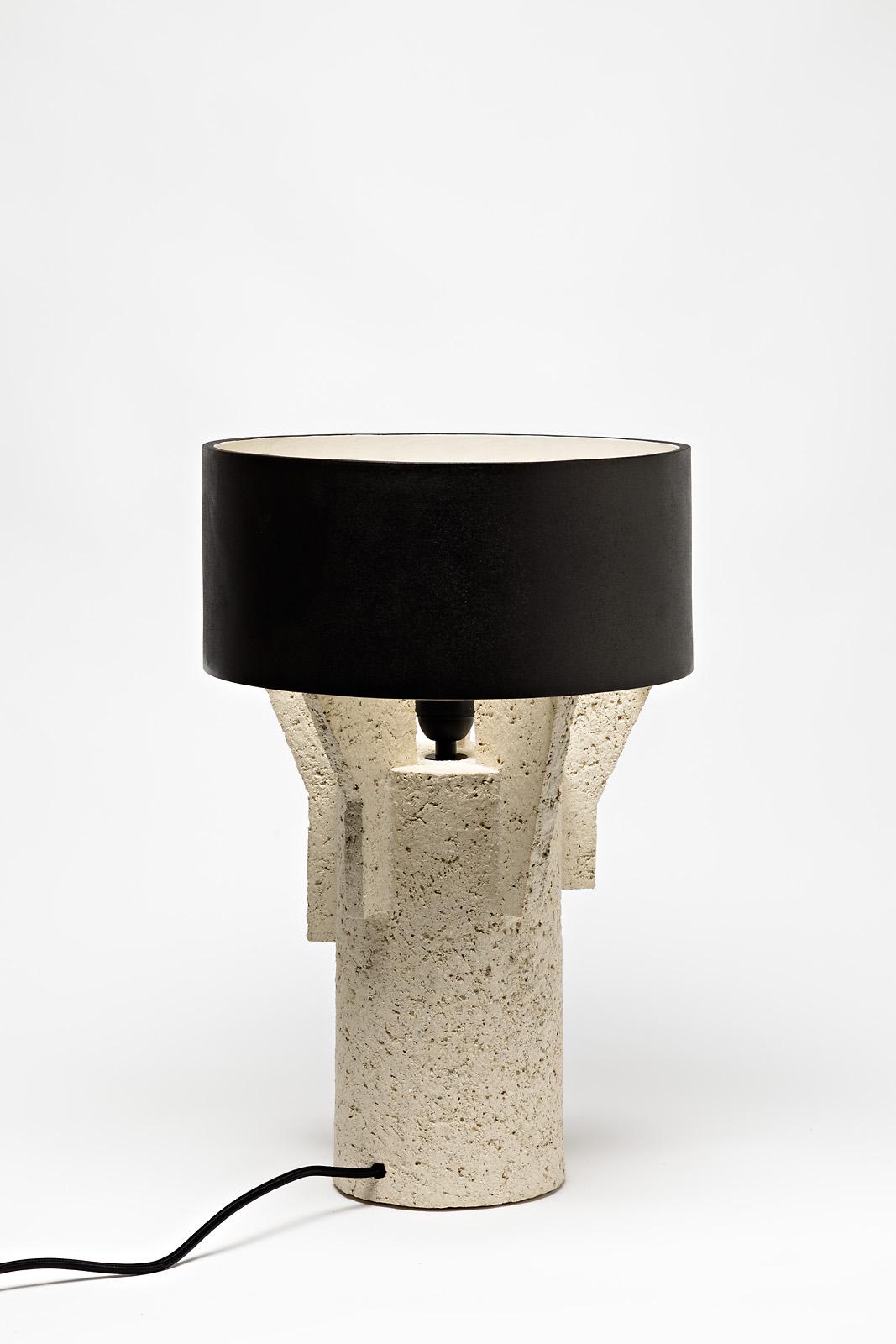 French Pair of Ceramic Table Lamps by Denis Castaing with Brown Glaze, 2019 For Sale