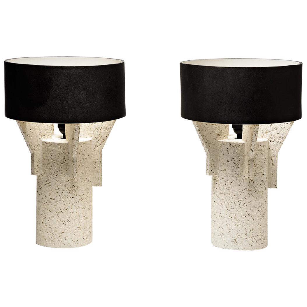 Pair of Ceramic Table Lamps by Denis Castaing with Brown Glaze, 2019 For Sale