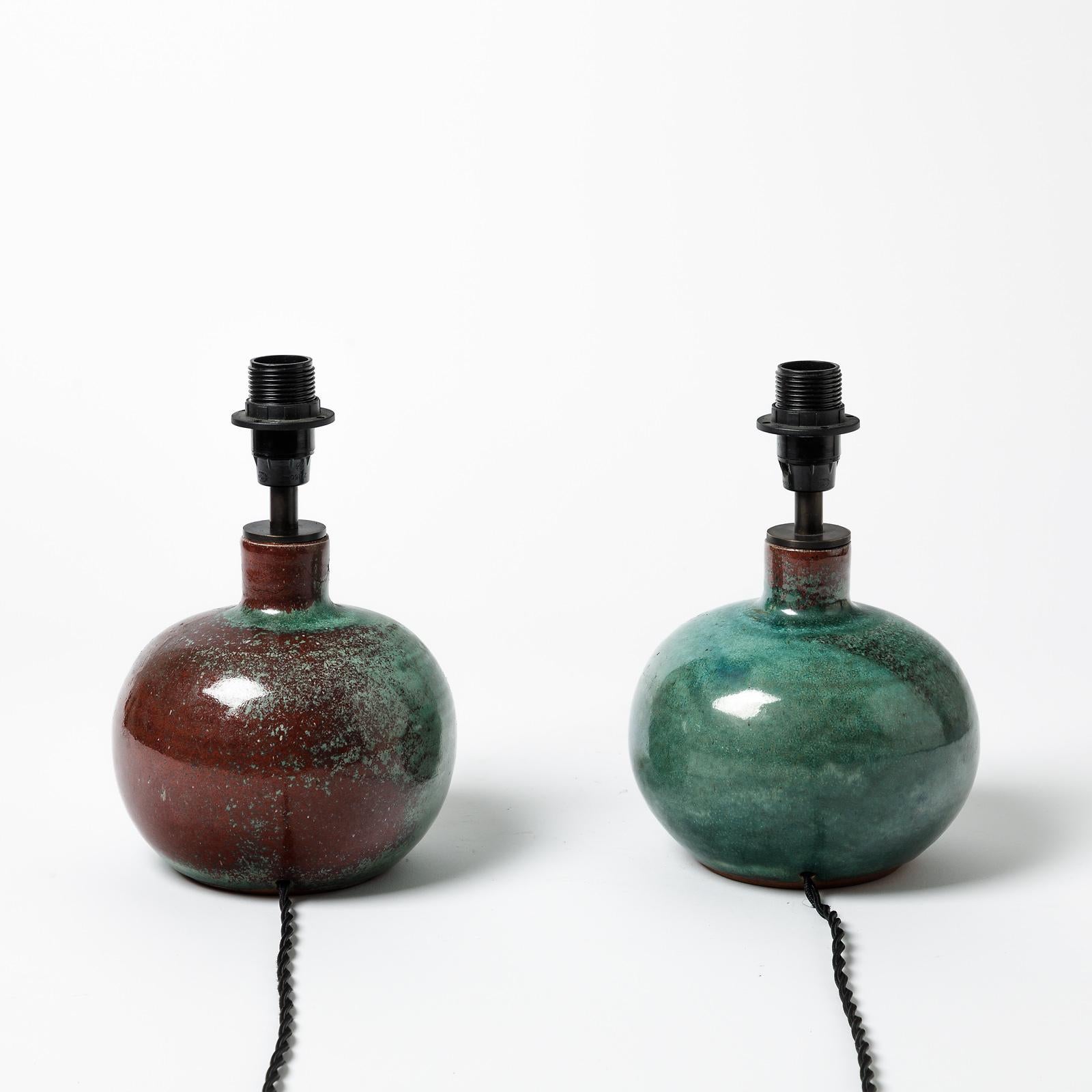 Pair of Ceramic Table Lamps by La Borne Potter's, circa 1960-1970 In Excellent Condition For Sale In Saint-Ouen, FR