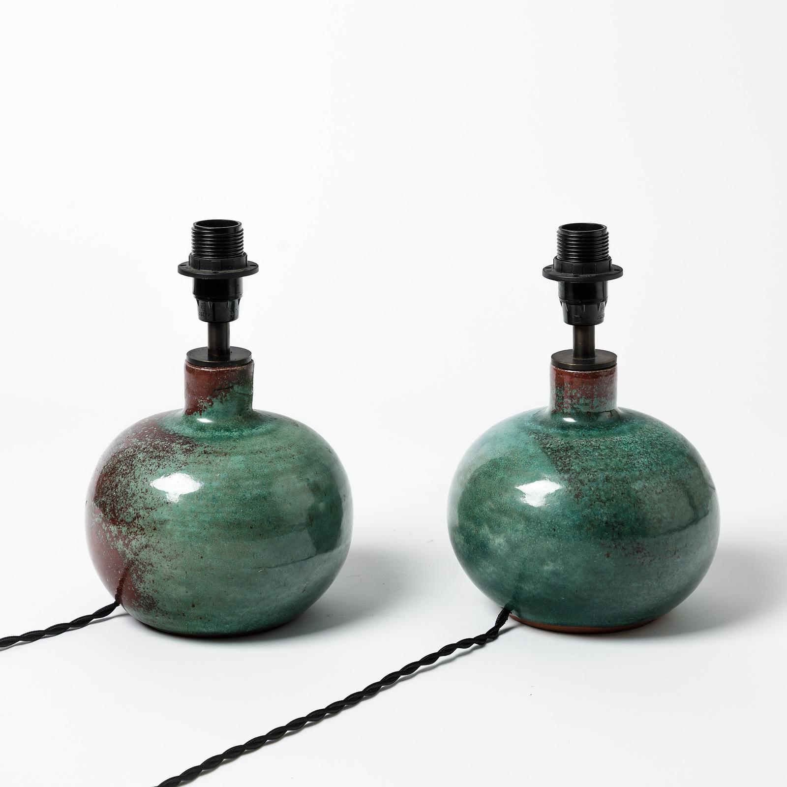 20th Century Pair of Ceramic Table Lamps by La Borne Potter's, circa 1960-1970 For Sale