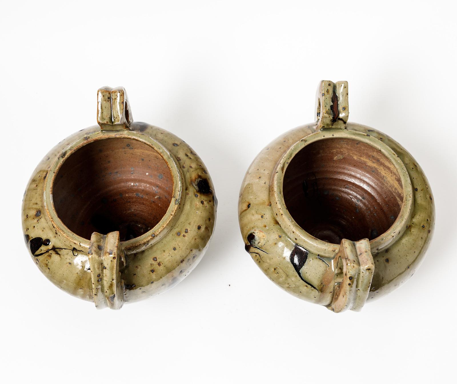 French Pair of Ceramic Vases by Armand Bedu, to La Borne , circa 1940 For Sale