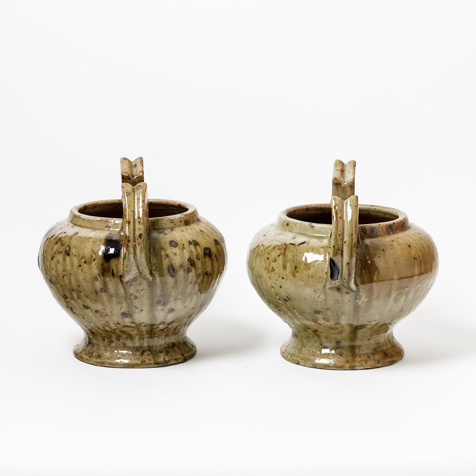 Pair of Ceramic Vases by Armand Bedu, to La Borne , circa 1940 In Excellent Condition For Sale In Saint-Ouen, FR