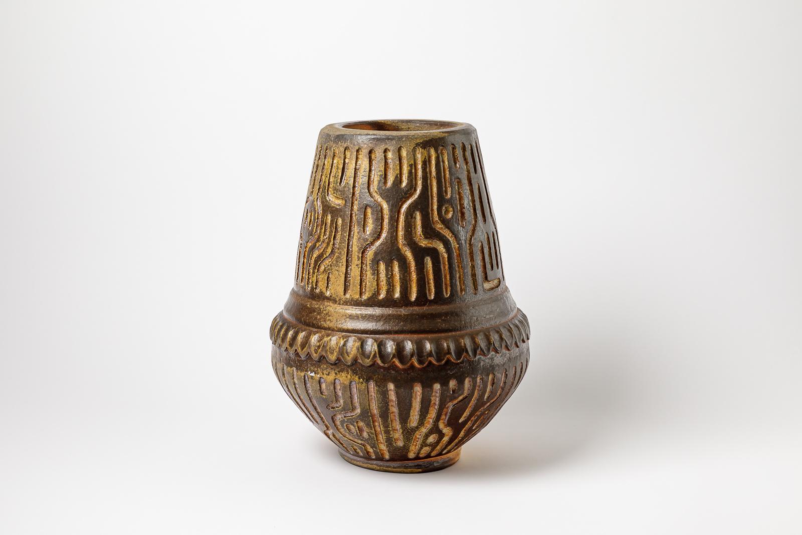 Ein Paar Keramikvasen von Guieba, mit geometrischem Dekor, 2022 (Französisch) im Angebot