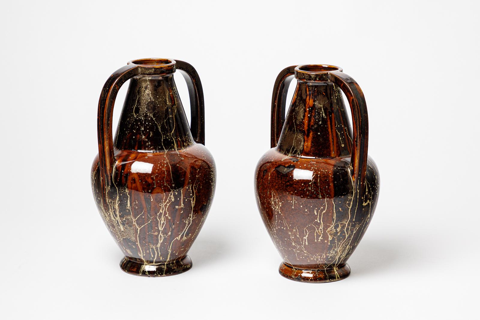 Coppia di vasi in ceramica di Lucien Brisdoux, 1930-1950 ca. In condizioni ottime in vendita a Saint-Ouen, FR
