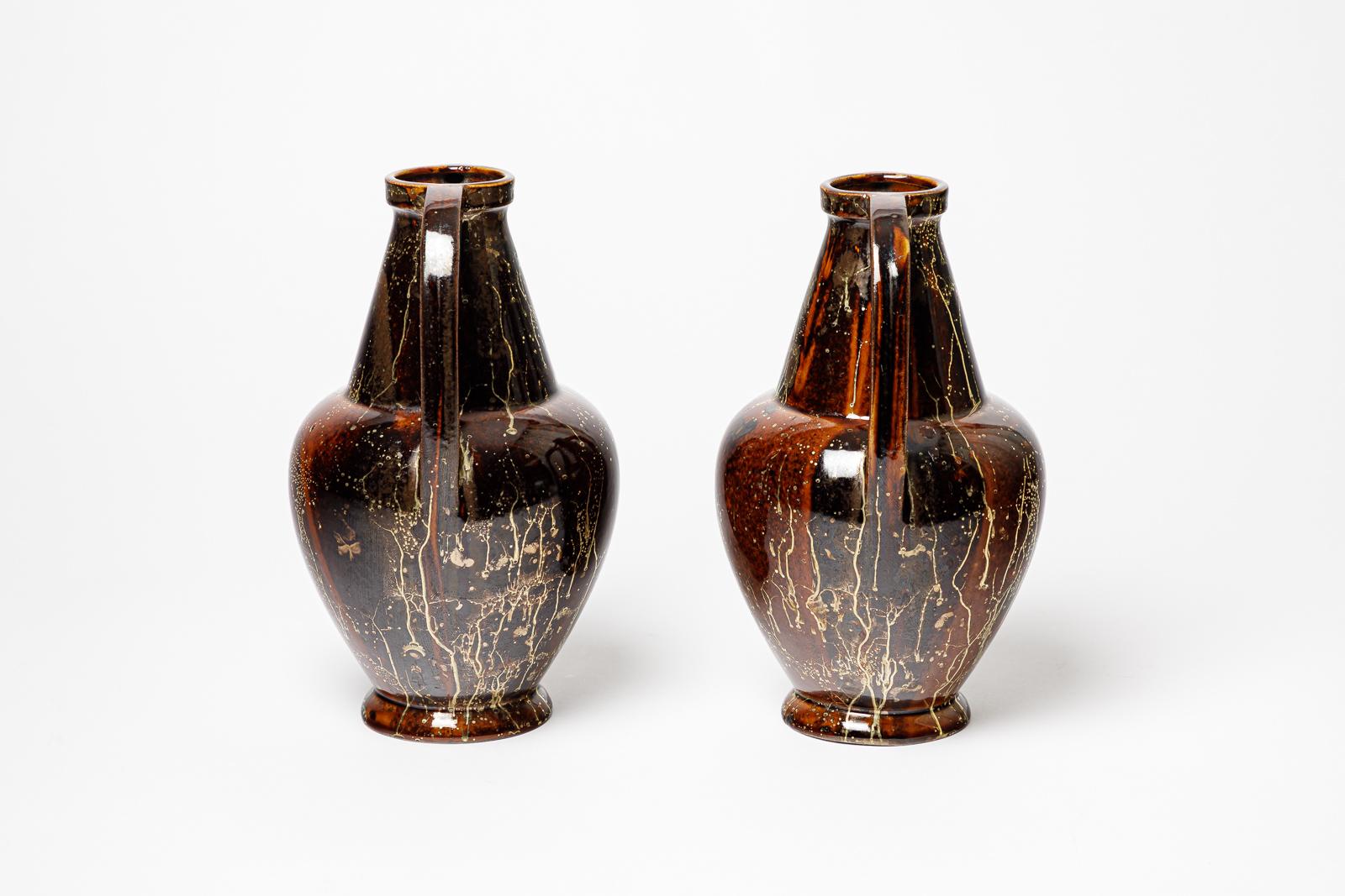 XX secolo Coppia di vasi in ceramica di Lucien Brisdoux, 1930-1950 ca. in vendita