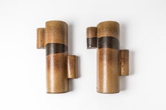 Pair of Ceramic Wall Sconces, Signed MB, circa 1970, France