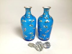 A Pair of Cerulean Blue Opaline and Enameled Fragrance Bottles