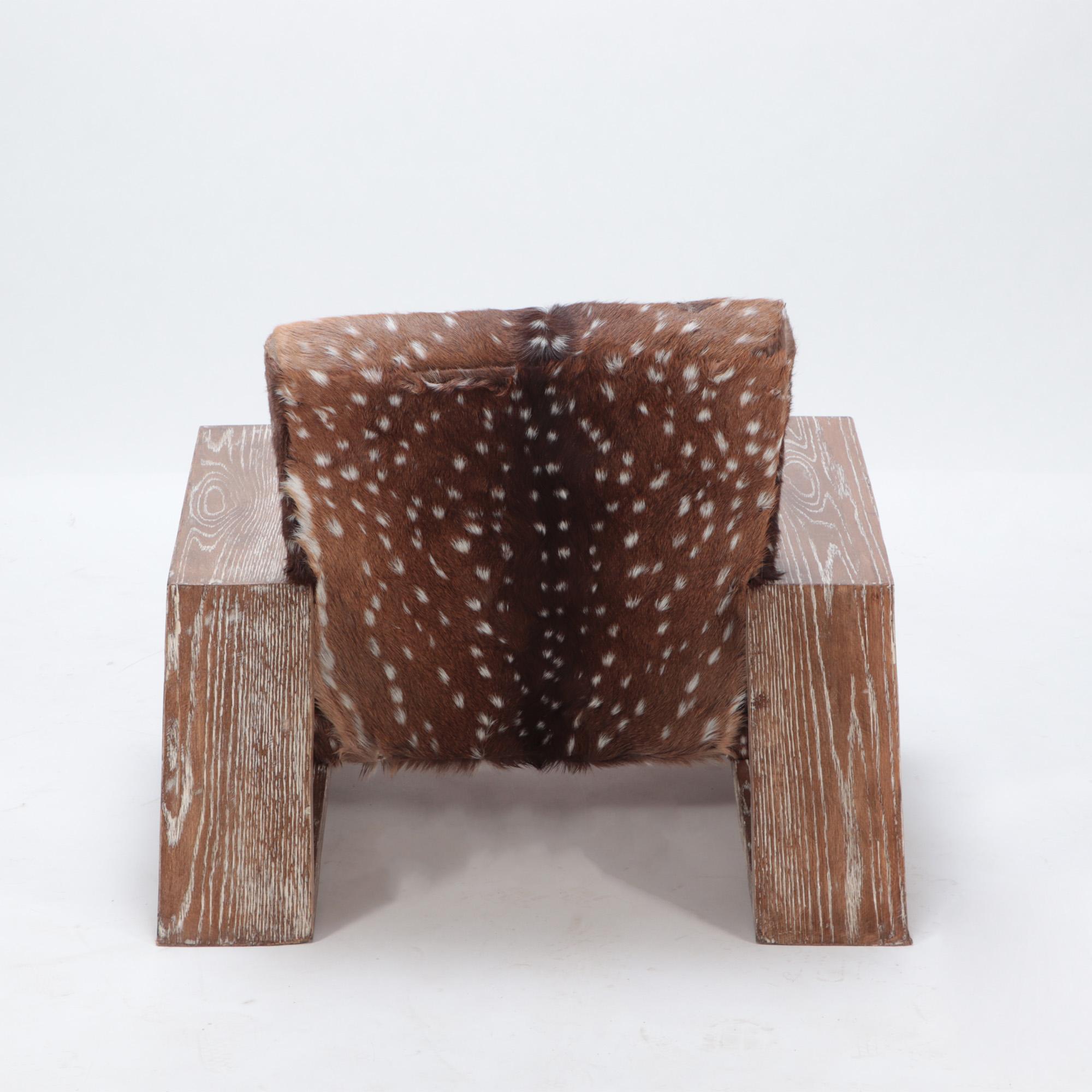 Pair of Cerused Oak and Deer Hide Chairs, Contemporary 7