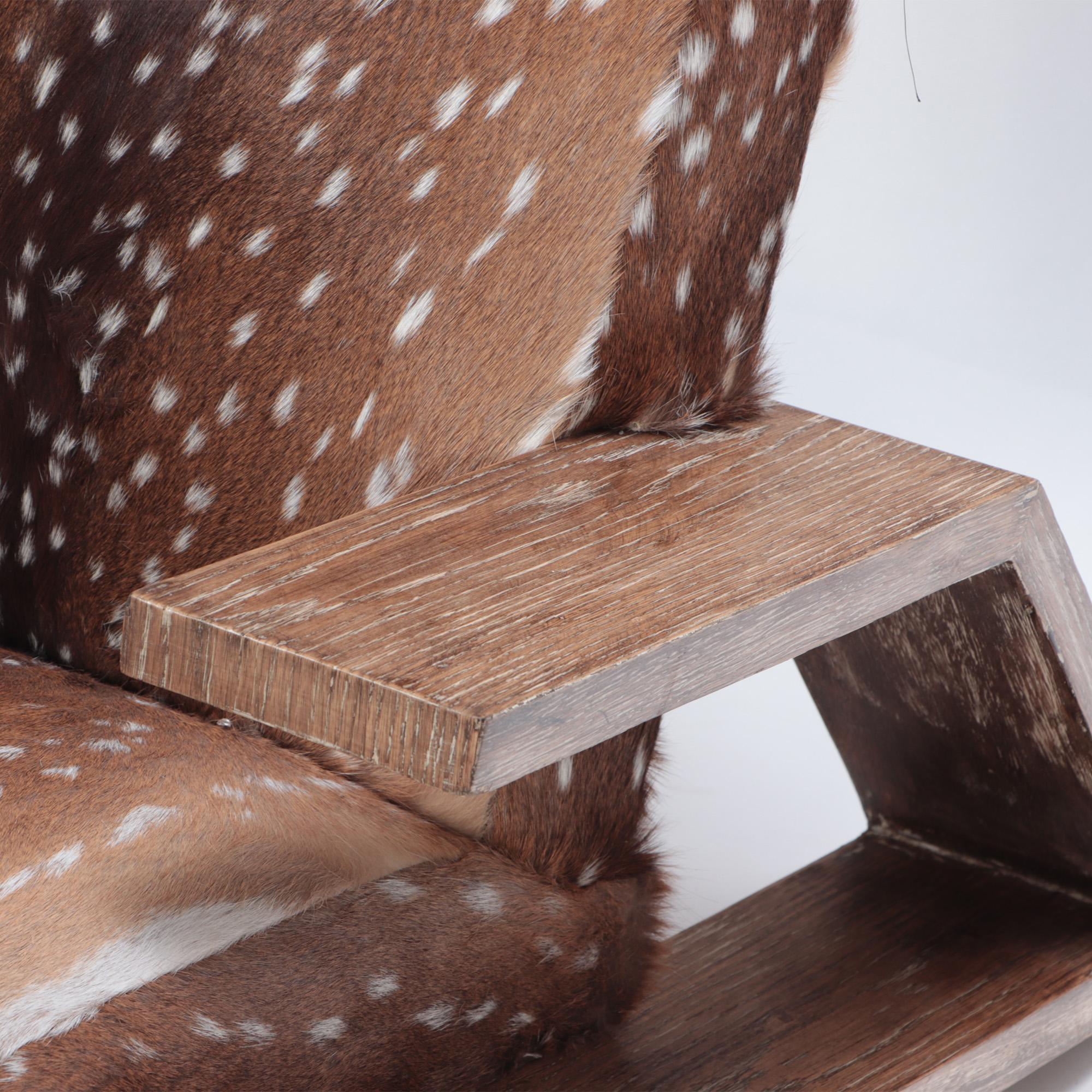 Pair of Cerused Oak and Deer Hide Chairs, Contemporary In Good Condition In Philadelphia, PA