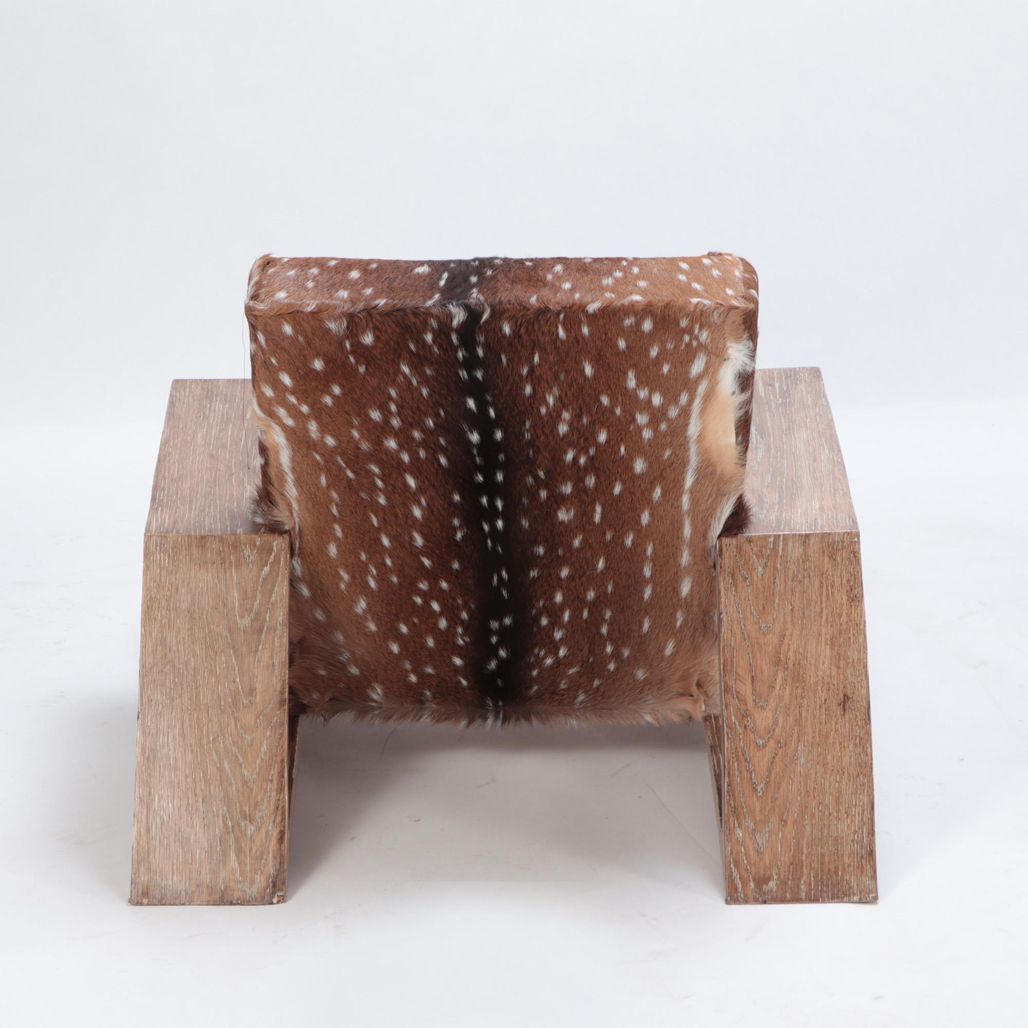 Pair of Cerused Oak and Deer Hide Chairs, Contemporary 2