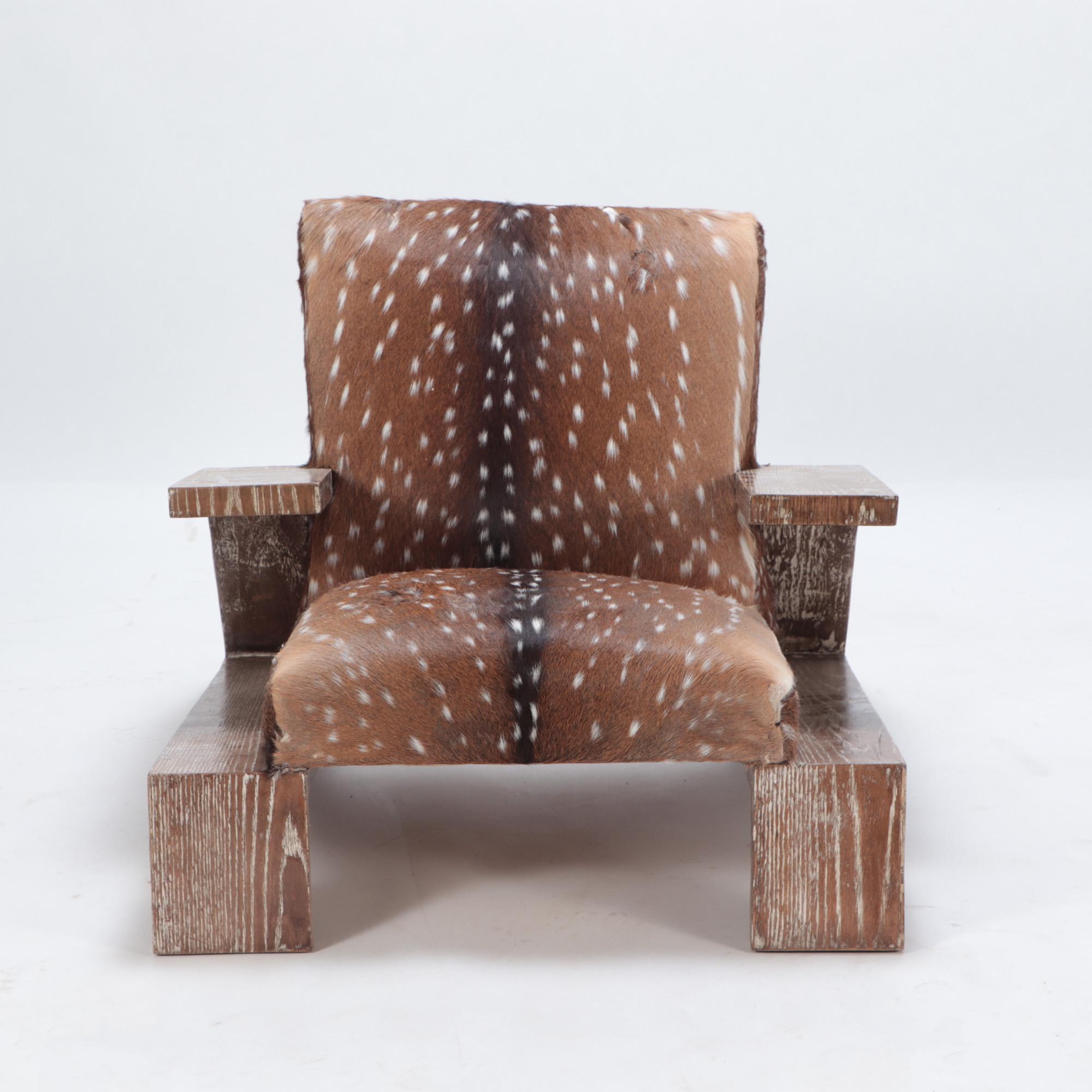 Pair of Cerused Oak and Deer Hide Chairs, Contemporary 4