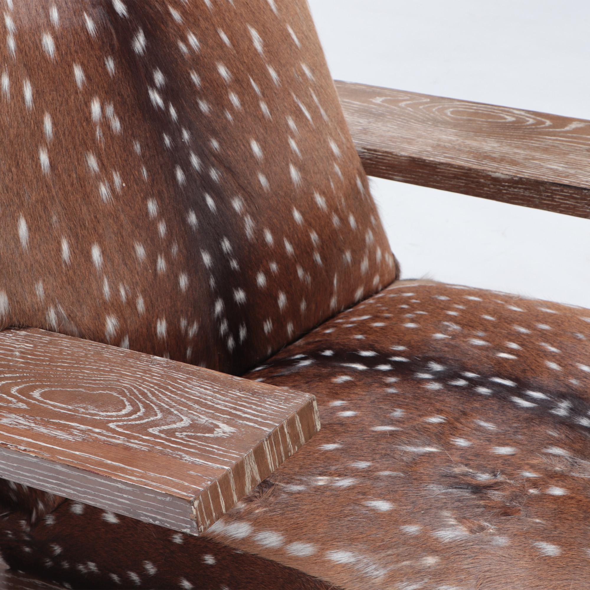 Pair of Cerused Oak and Deer Hide Chairs, Contemporary 5