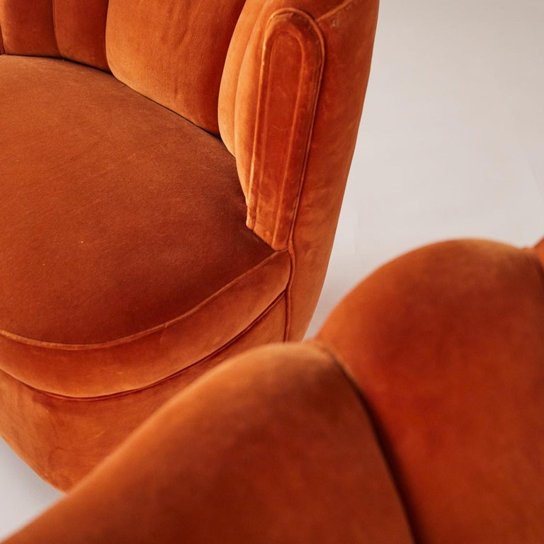 Pair of Cesare Lacca Red Velvet Fireplace Upholstered Chairs from the