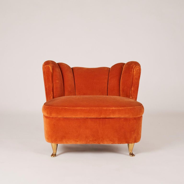 Pair of Cesare Lacca Red Velvet Fireplace Upholstered Chairs from the