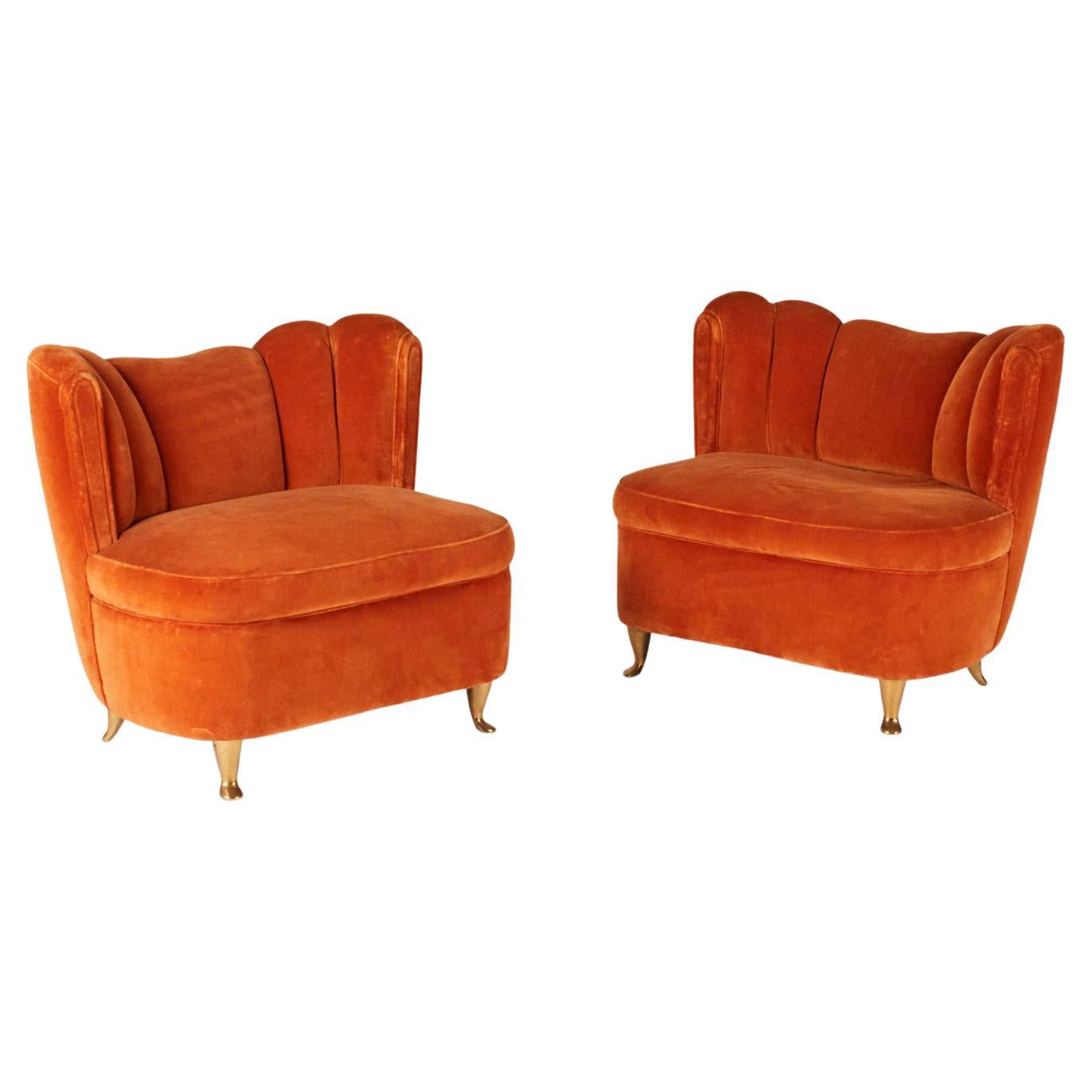 Pair of Cesare Lacca Red Velvet Fireplace Upholstered Chairs from the 1950's