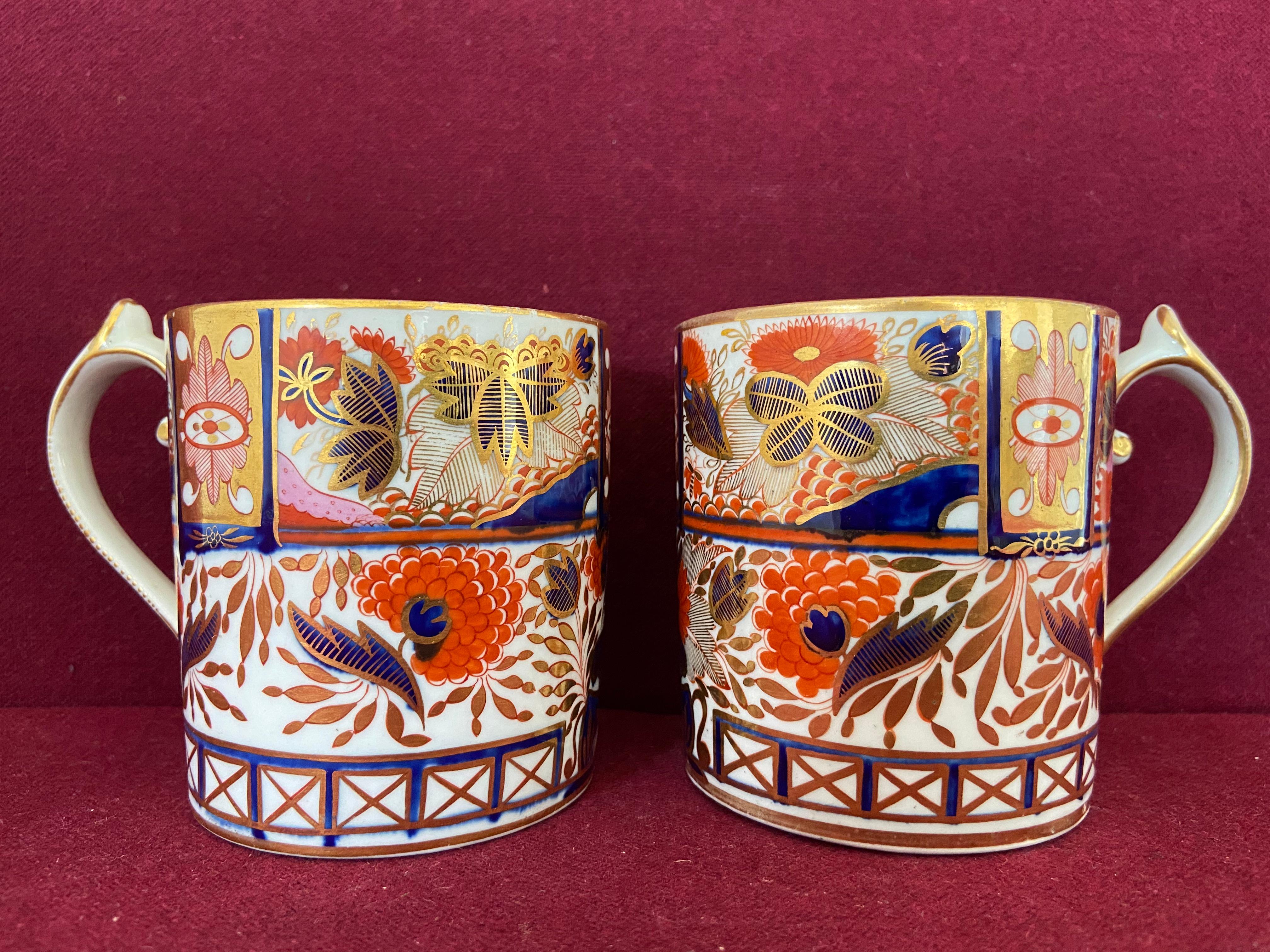 A pair of Chamberlain Worcester mugs c.1802-10. Richly decorated in the popular ''Japan'' pattern number 240. The decoration is a beautiful example of the Regency ''Japan