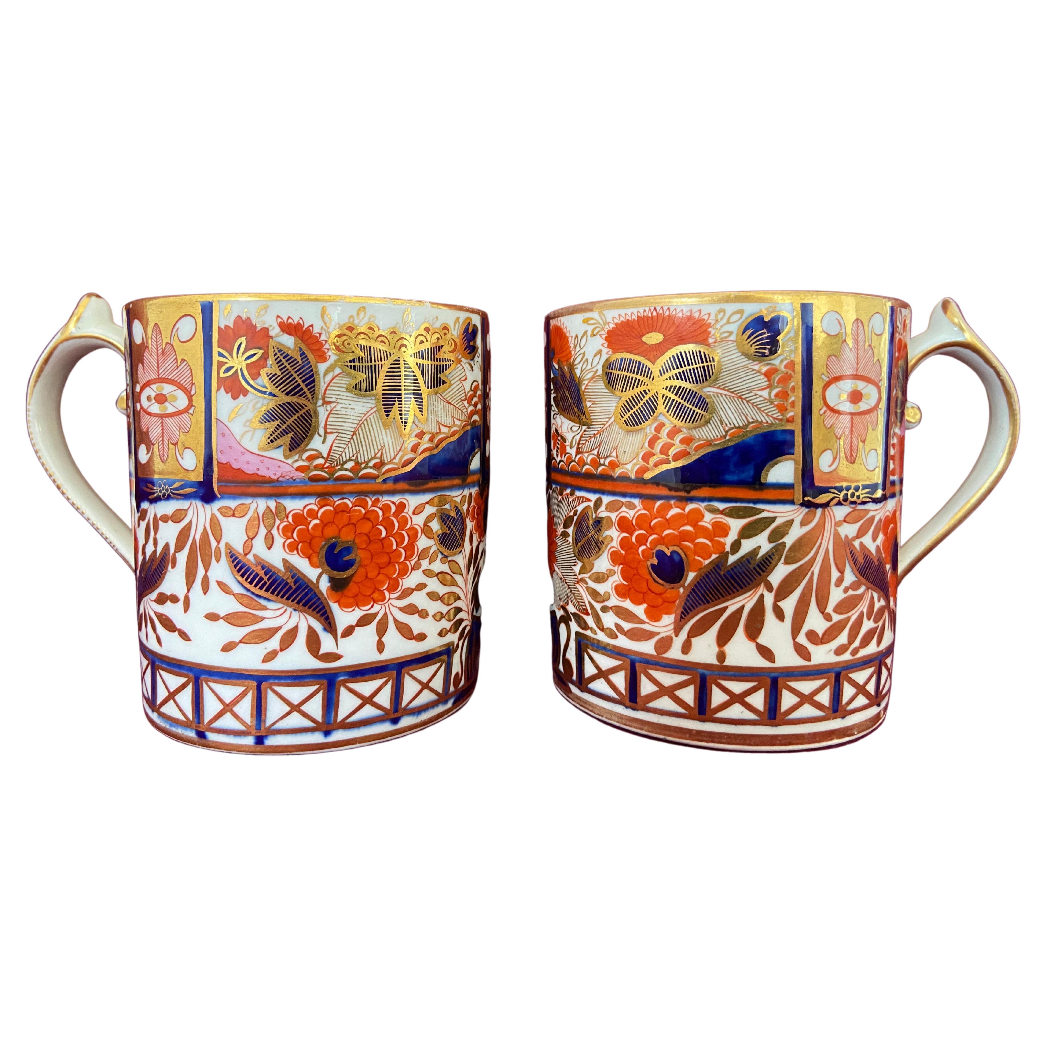 Pair of Chamberlain Worcester Mugs Pattern 240 C.1802-1810