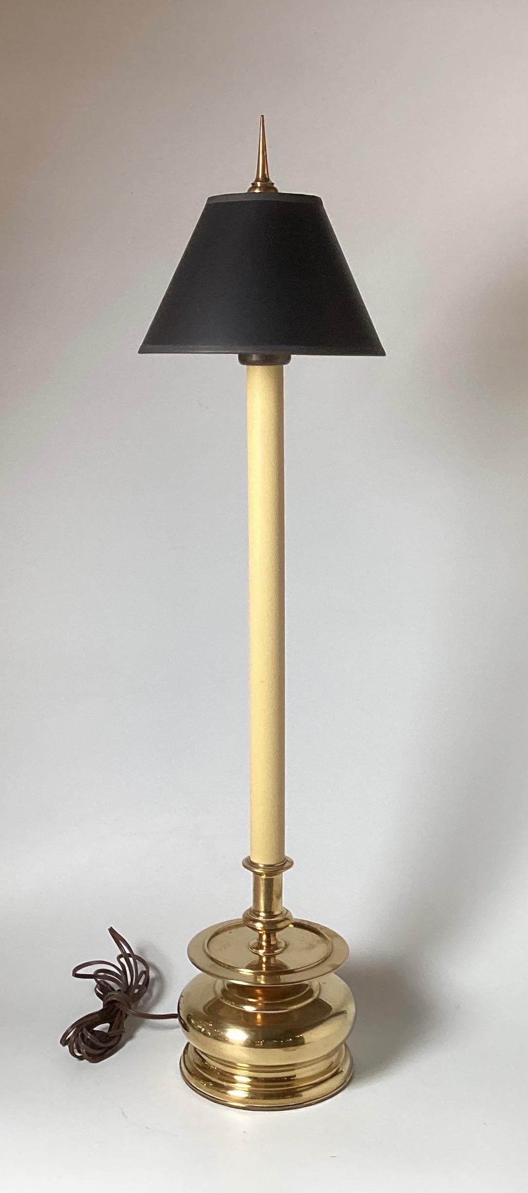 Modern A Pair of Chapman Tall Buffet Cast Brass Table Lamps with Original Black Shades
